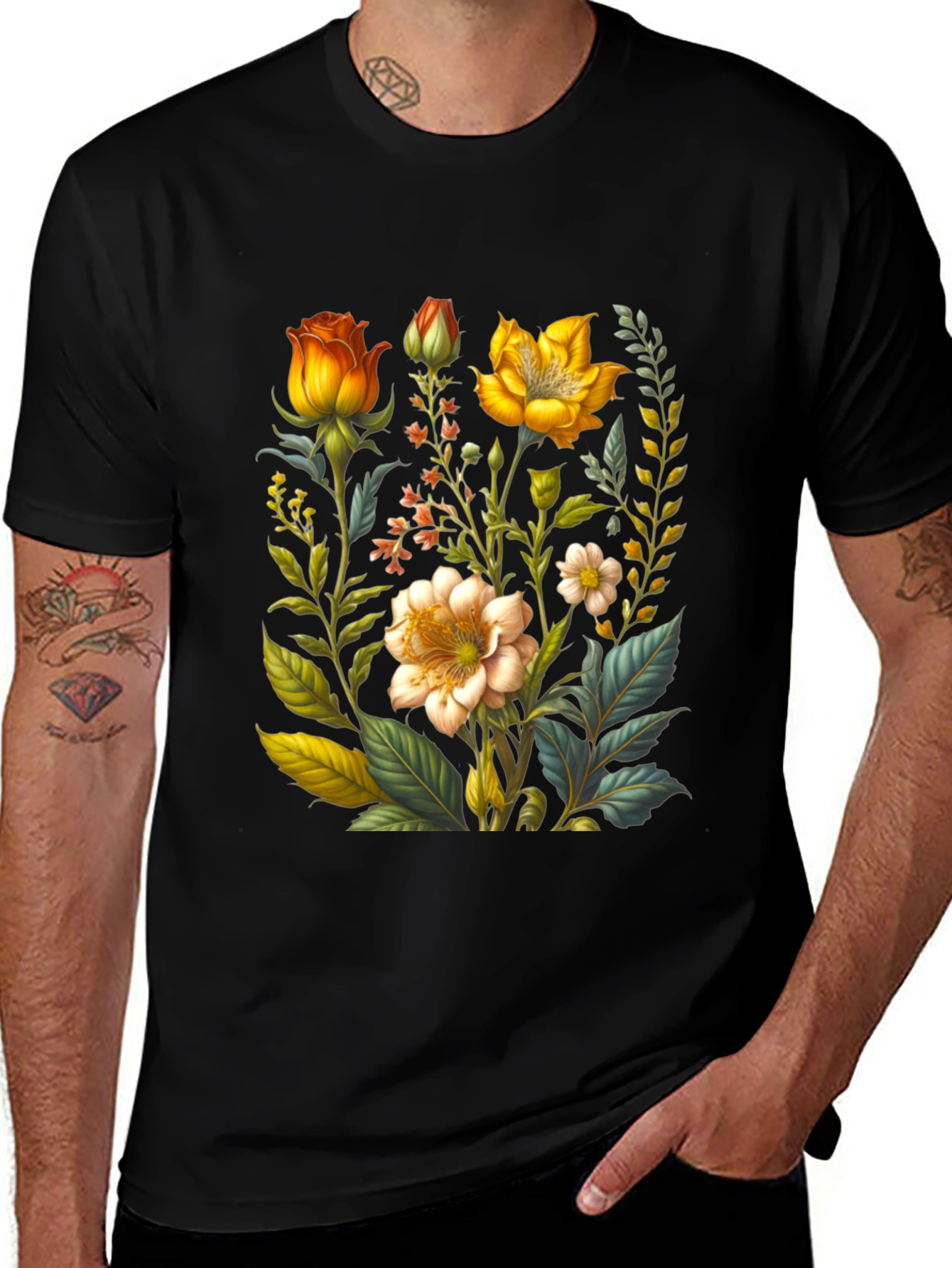 Variant 18 of Floral Graphic Print Black T-Shirt