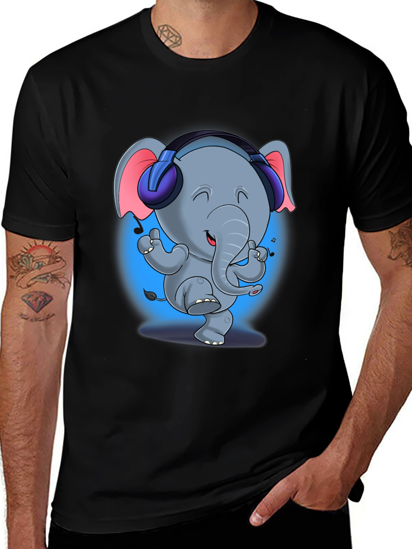 Variant 10 of Elephant DJ Graphic Tee - Black Cotton Blend Comfort
