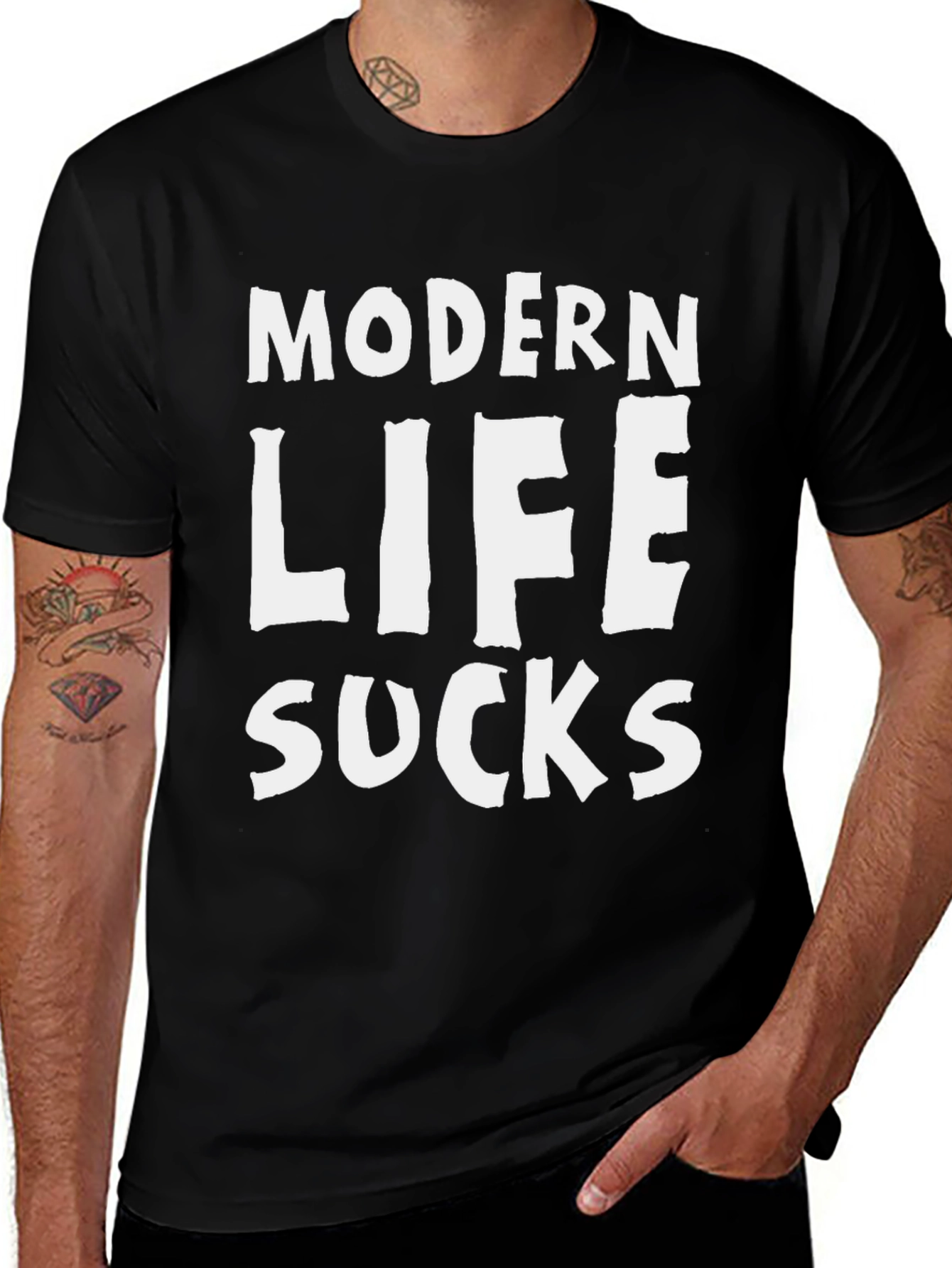 Variant 27 of Modern Life Sucks T-Shirt - Black Cotton Tee