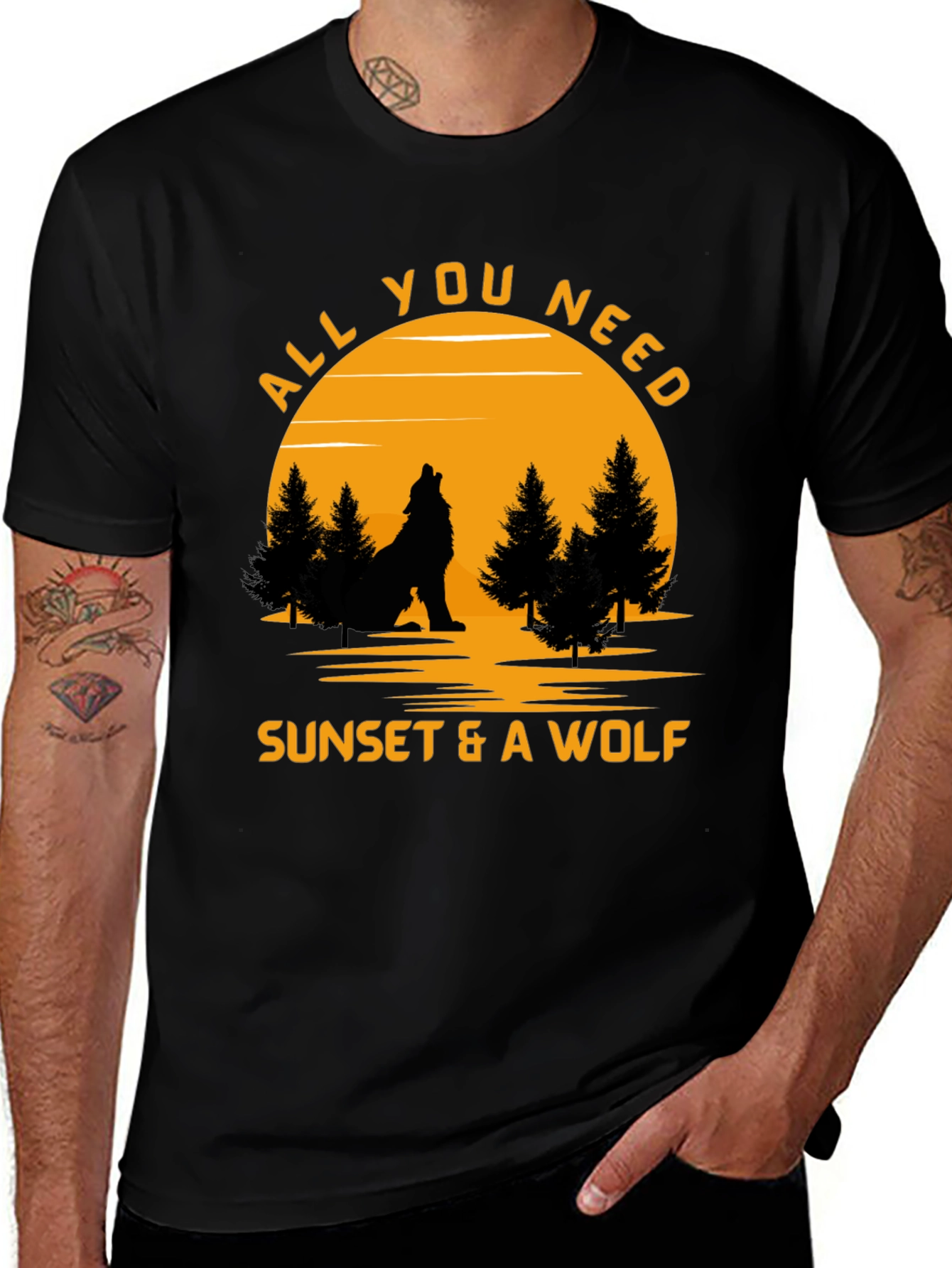 Variant 19 of Sunset & Wolf Graphic Tee -  Nature Lover Shirt
