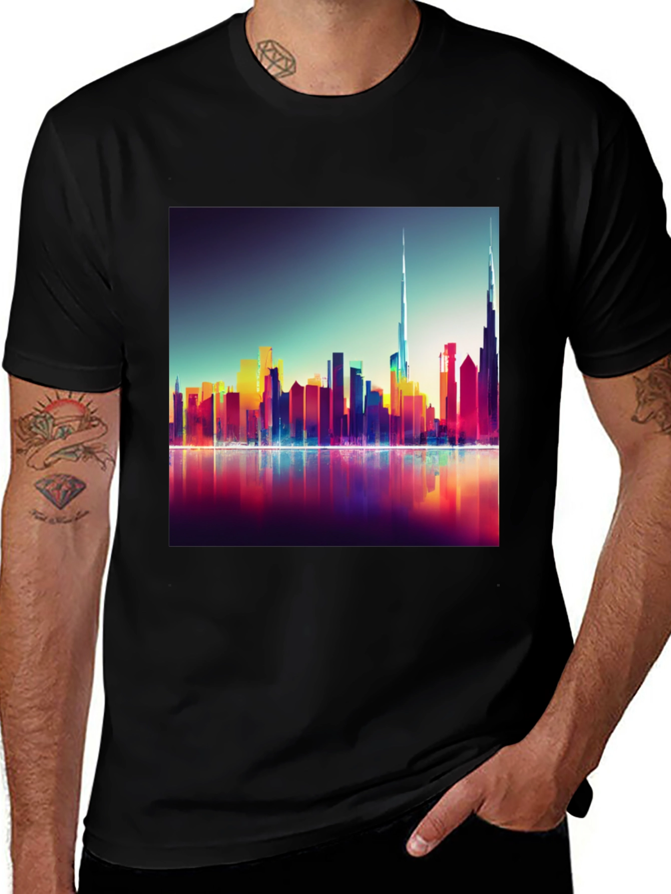 Variant 19 of Dubai Skyline Men's Black Graphic Tee