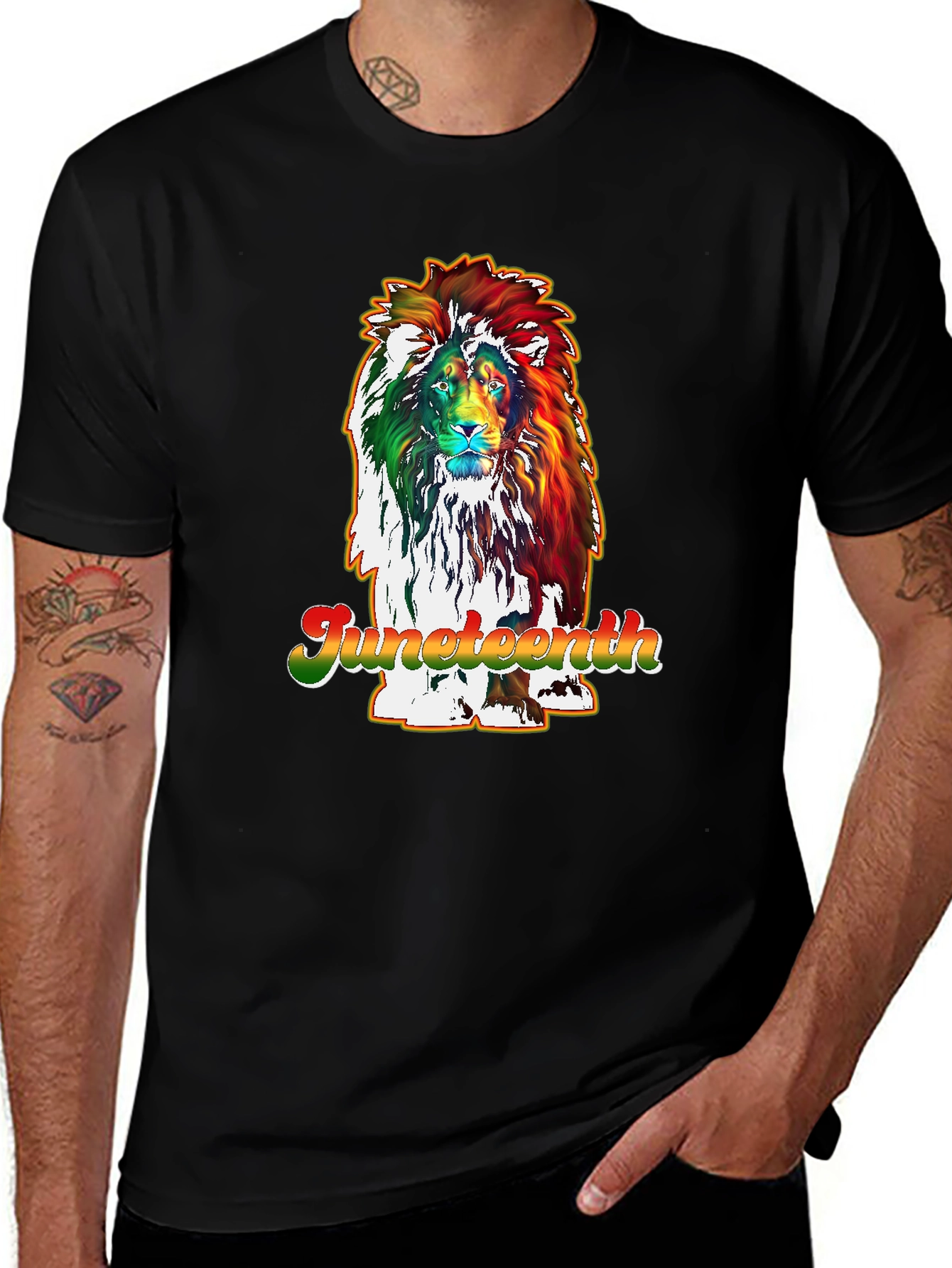 Juneteenth Lion Graphic T-Shirt - Black