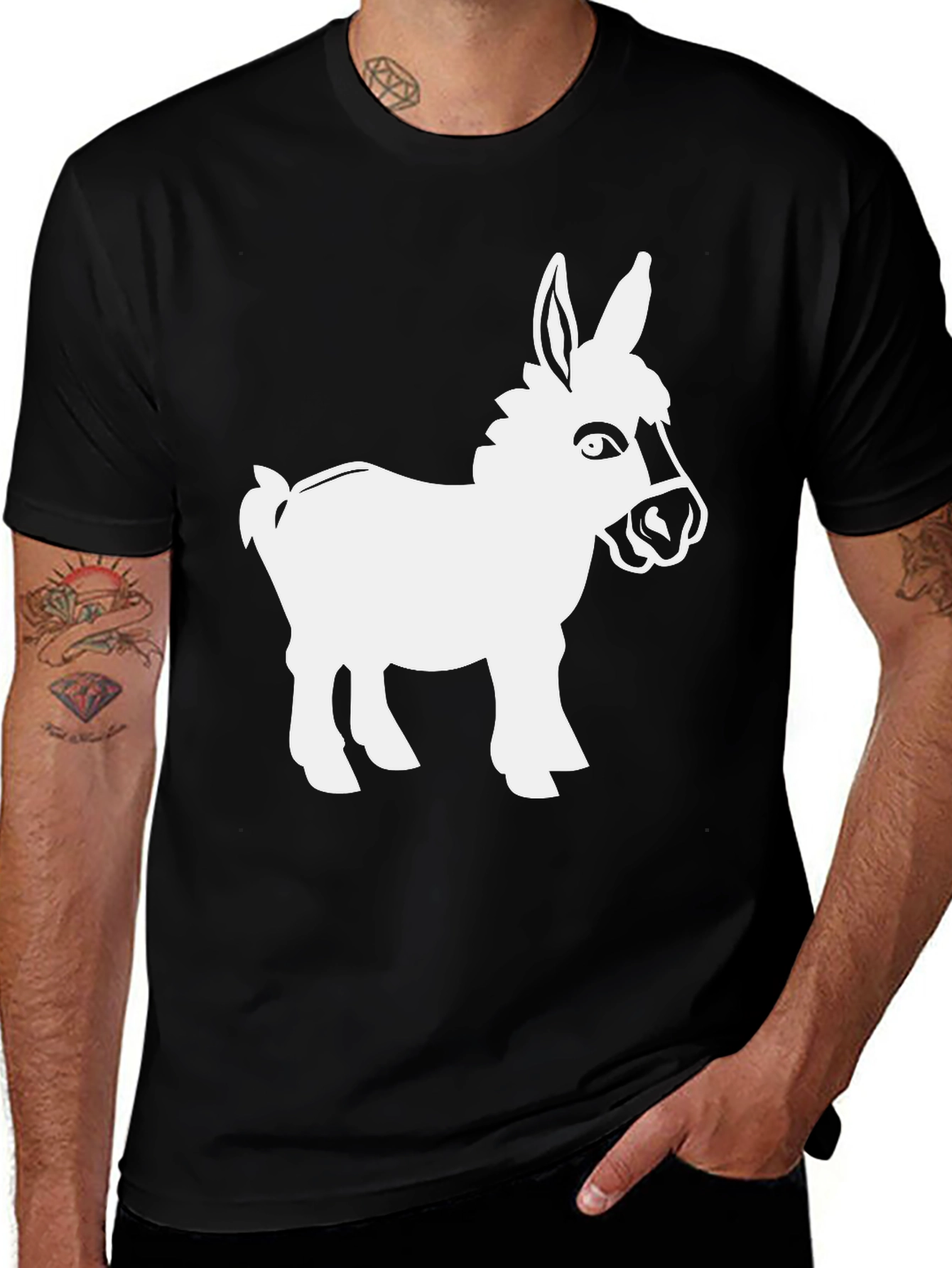Black T-Shirt with White Donkey Graphic