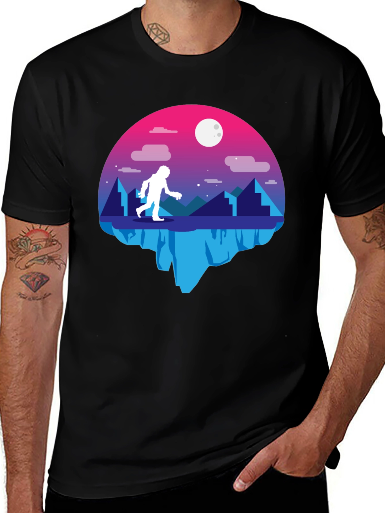 Bigfoot Moon Graphic T-Shirt - Black