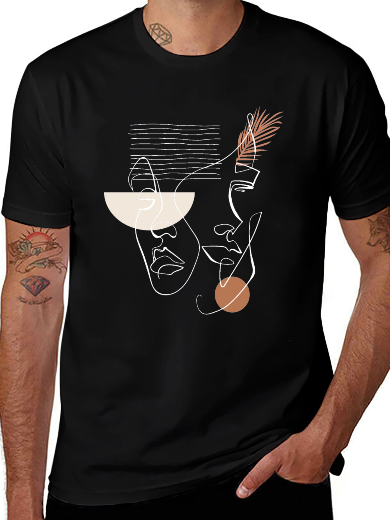Variant 21 of Abstract Face Line Art Black T-Shirt