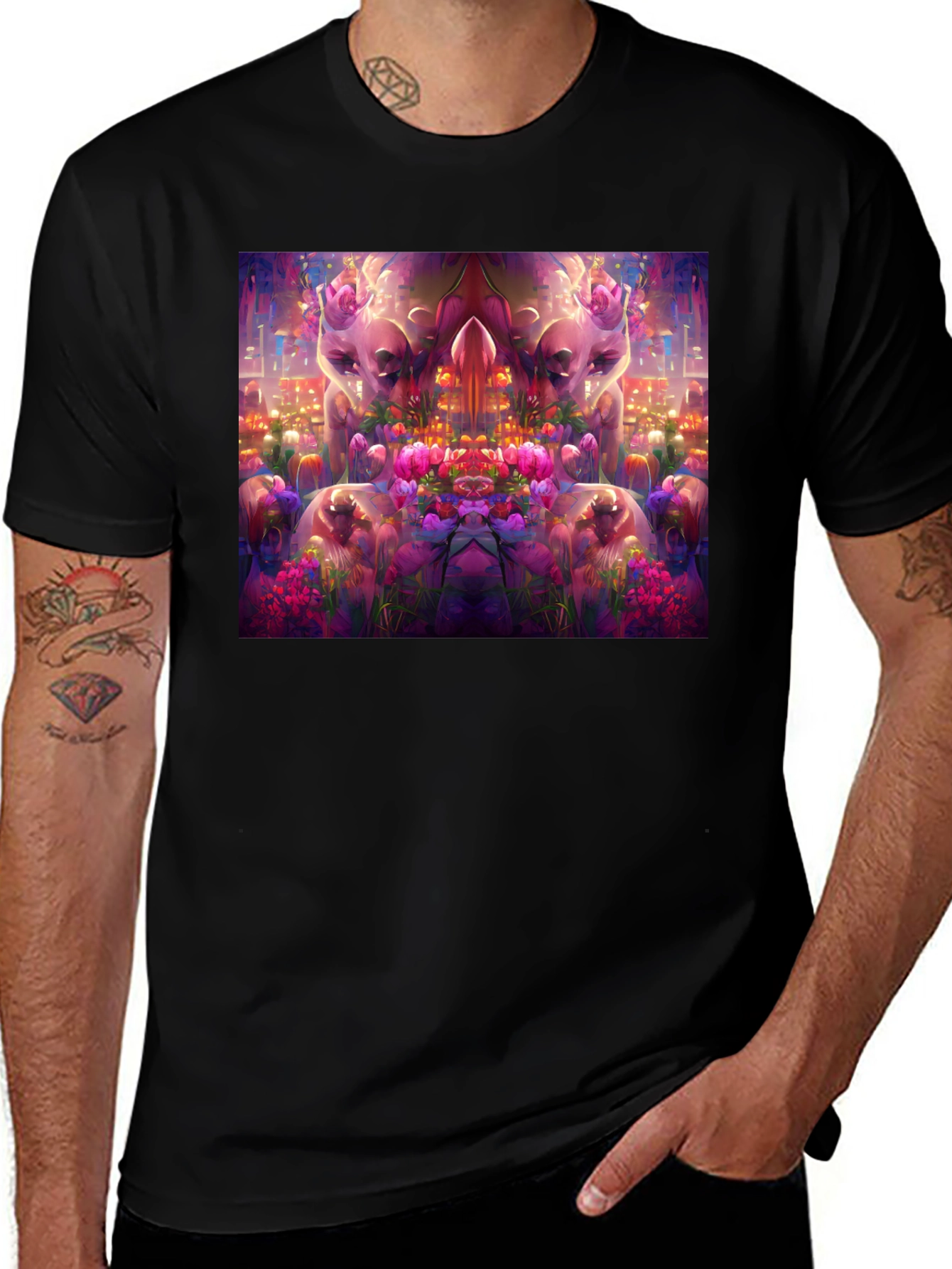 Variant 4 of Floral Alien Art Black T-Shirt