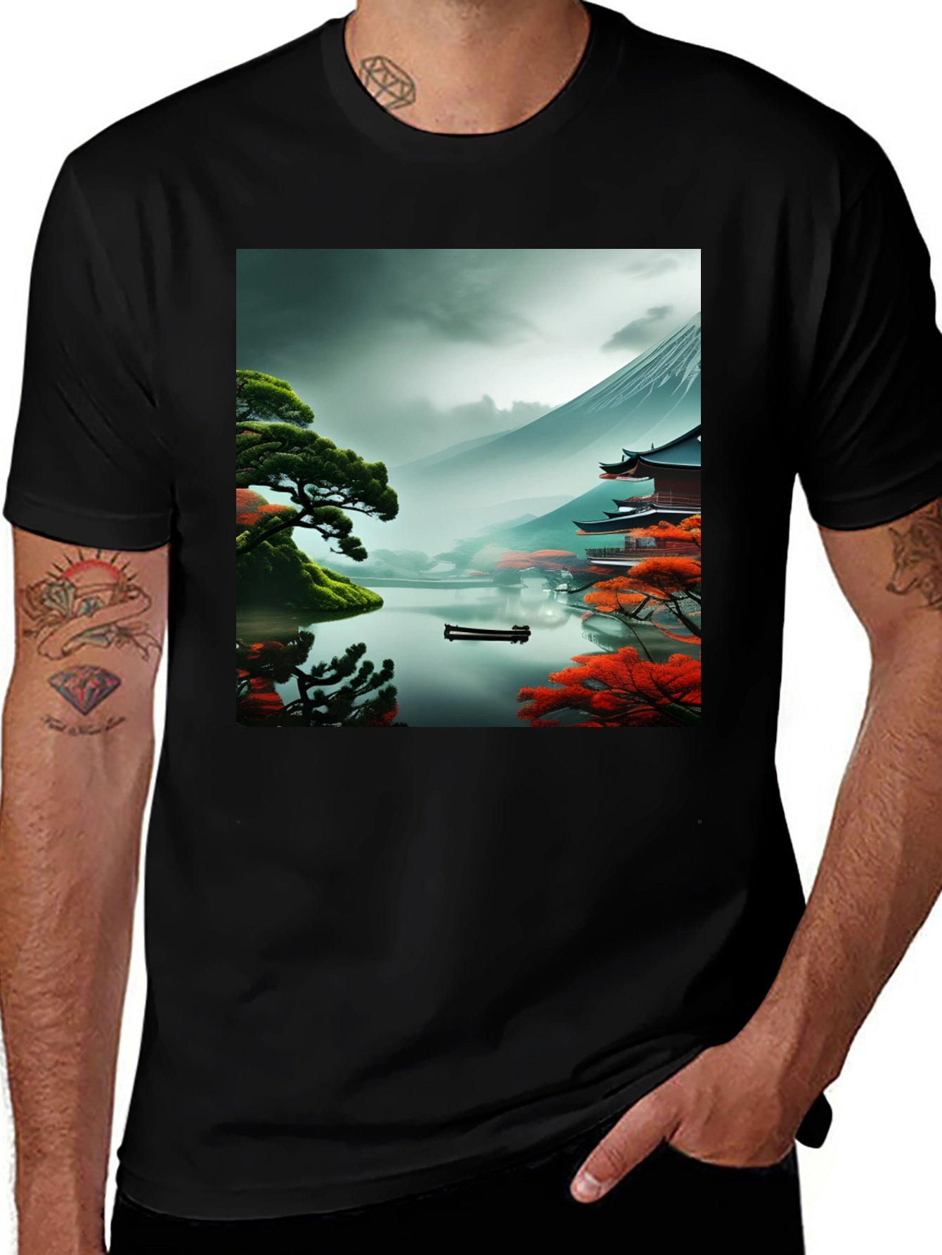 Scenic Mountain Lake Graphic T-Shirt