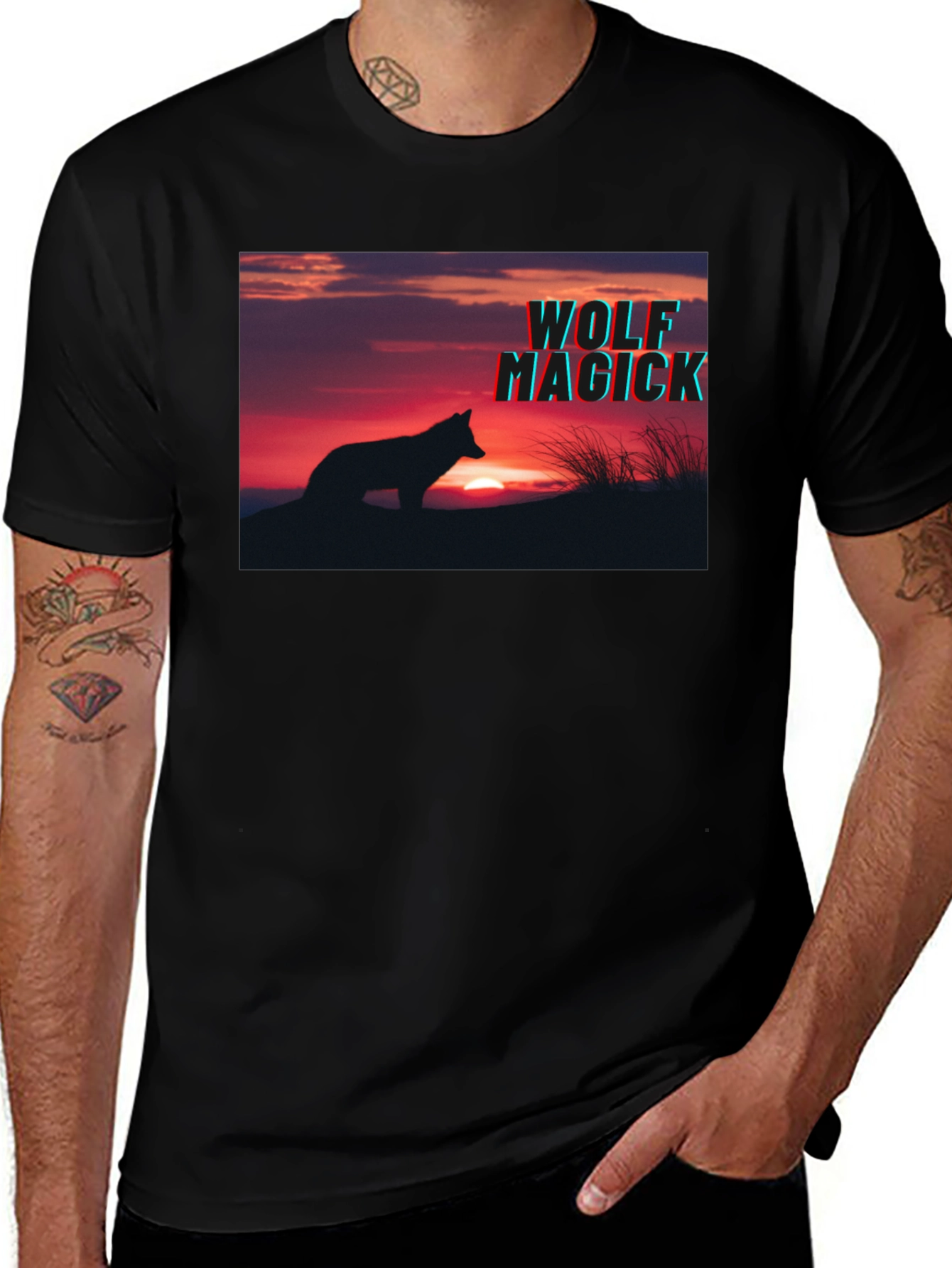 Variant 13 of Wolf Magick Graphic T-Shirt - Sunset Silhouette