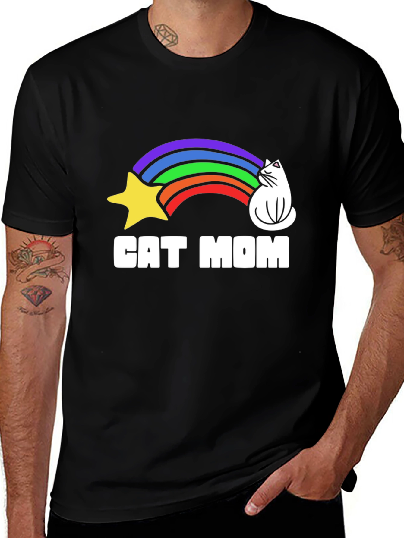 Variant 2 of Cat Mom Rainbow Graphic Tee - Unisex Cotton T-Shirt
