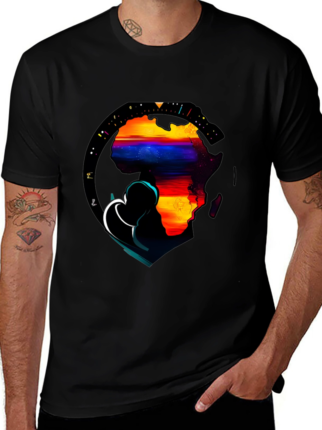 Africa Continent Graphic Print Black T-Shirt