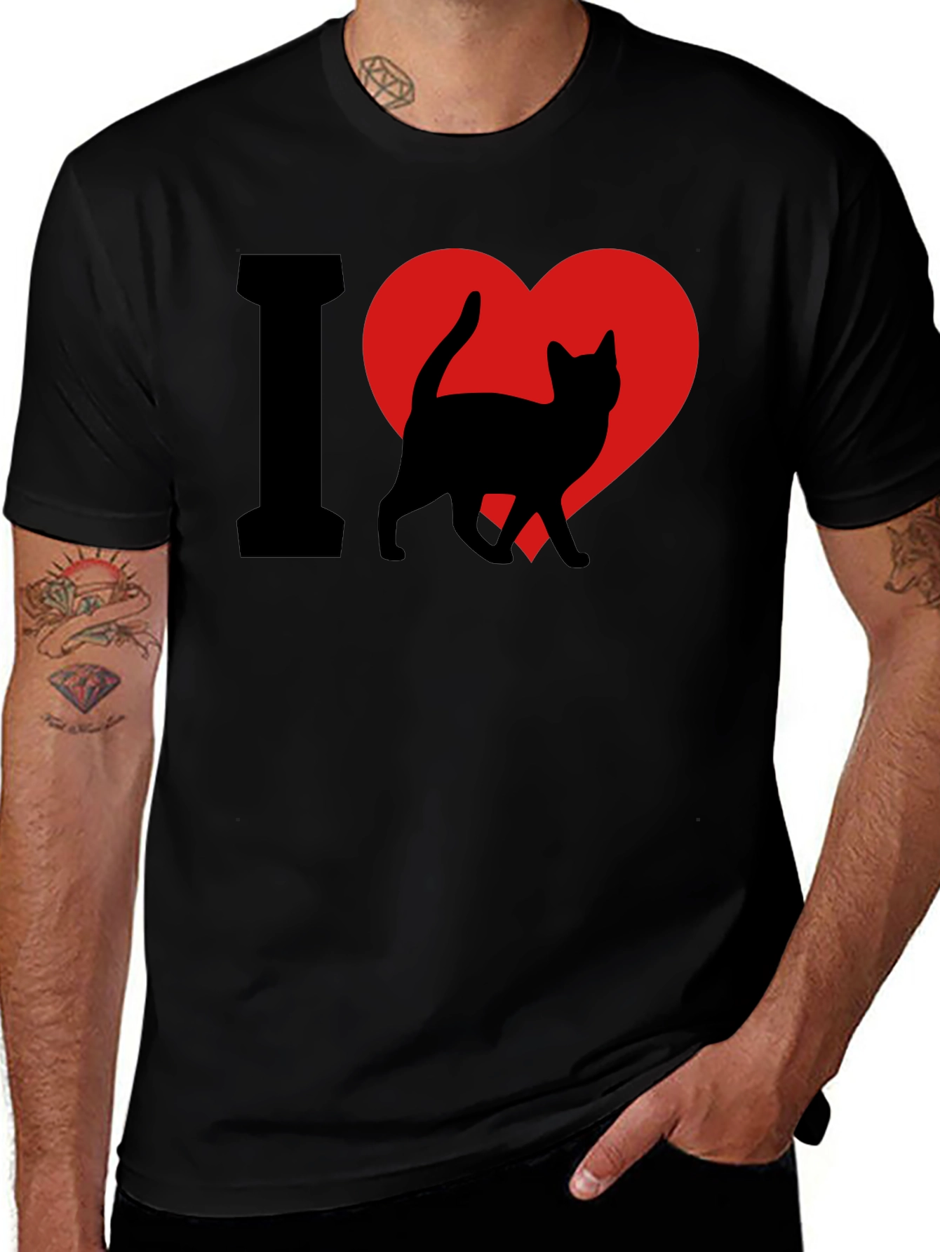 Variant 5 of I Heart Cats T-Shirt - Black, Cat Lover Tee