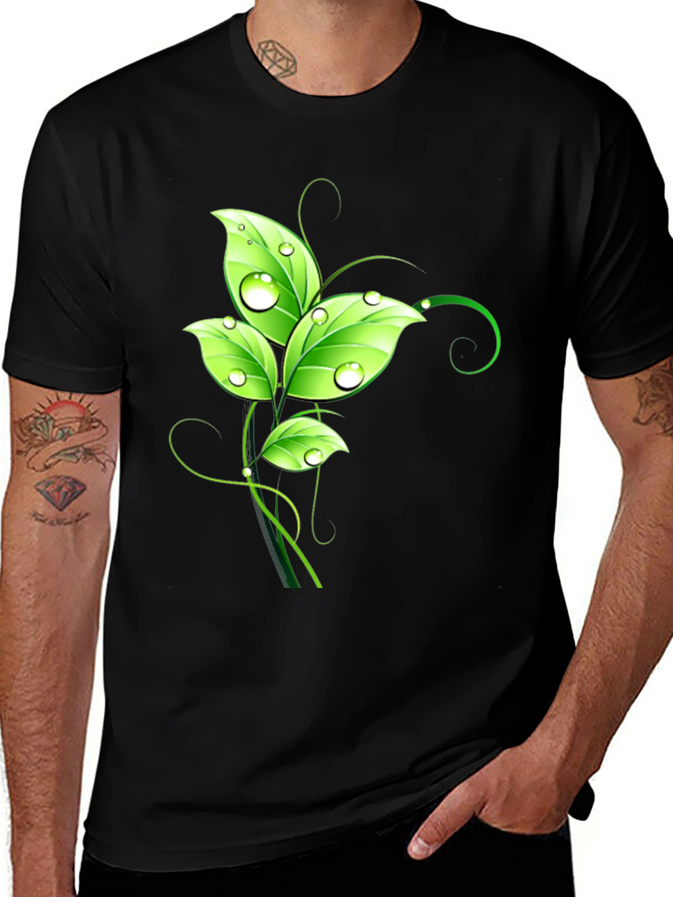 Variant 16 of Nature Inspired Leaf Graphic Black T-Shirt