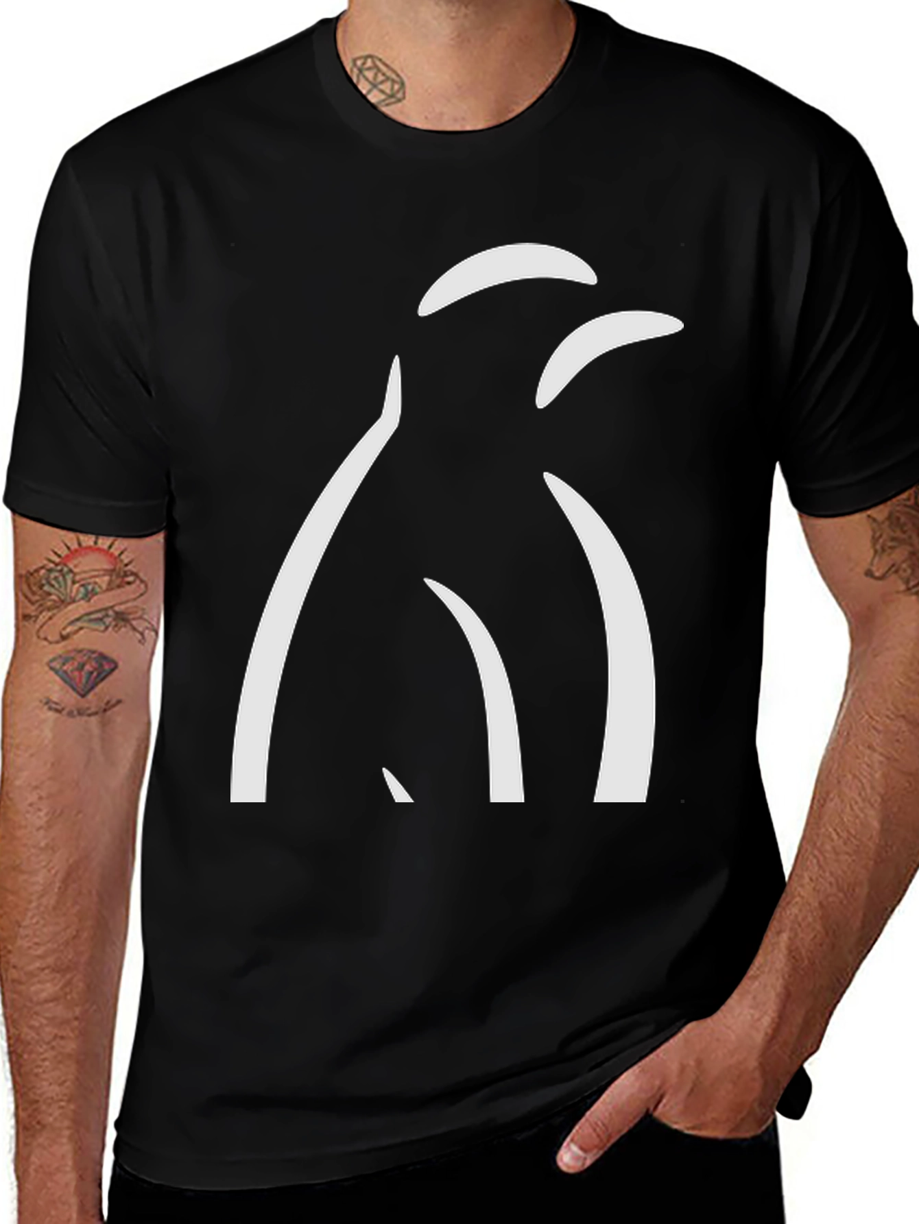 Variant 24 of Minimalist Penguin Graphic Tee - Black Cotton Blend