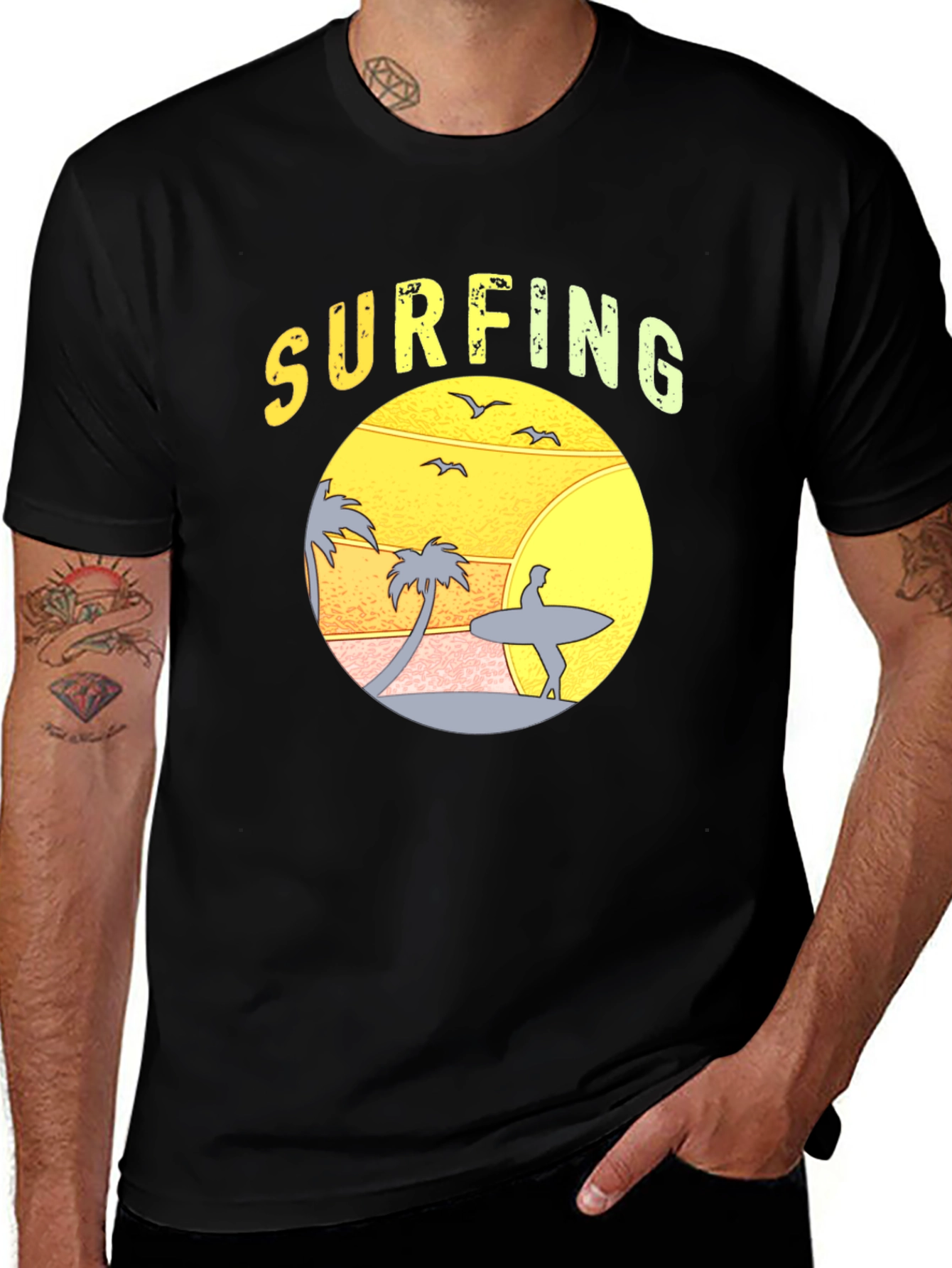 Variant 10 of Surfing Sunset Graphic T-Shirt - Black
