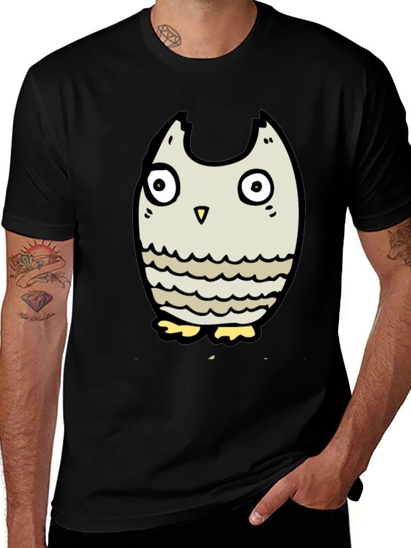 Variant 10 of Black Owl Graphic Tee - Men's Cartoon Owl T-Shirt