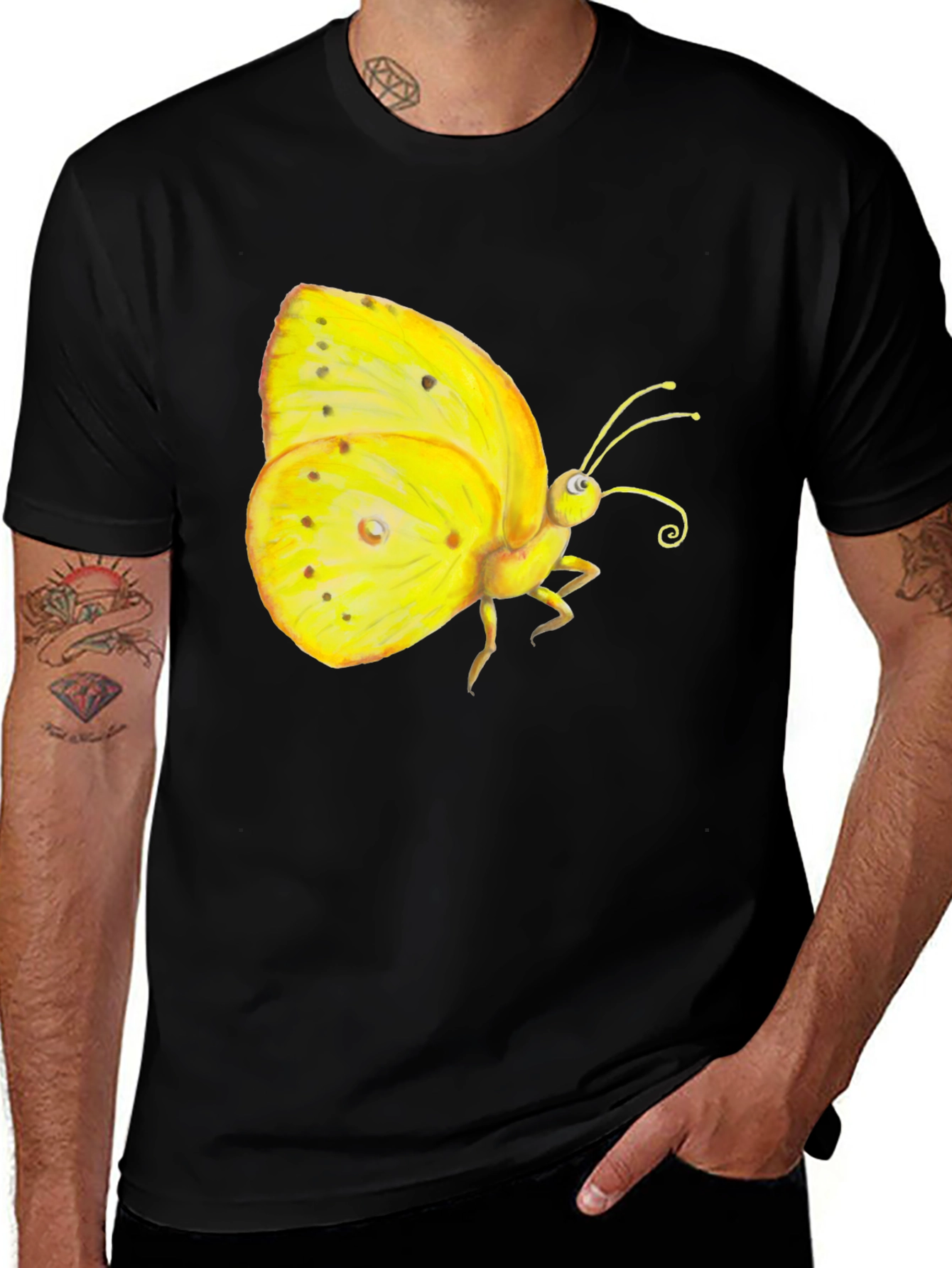 Variant 16 of Black T-Shirt with Yellow Butterfly Graphic