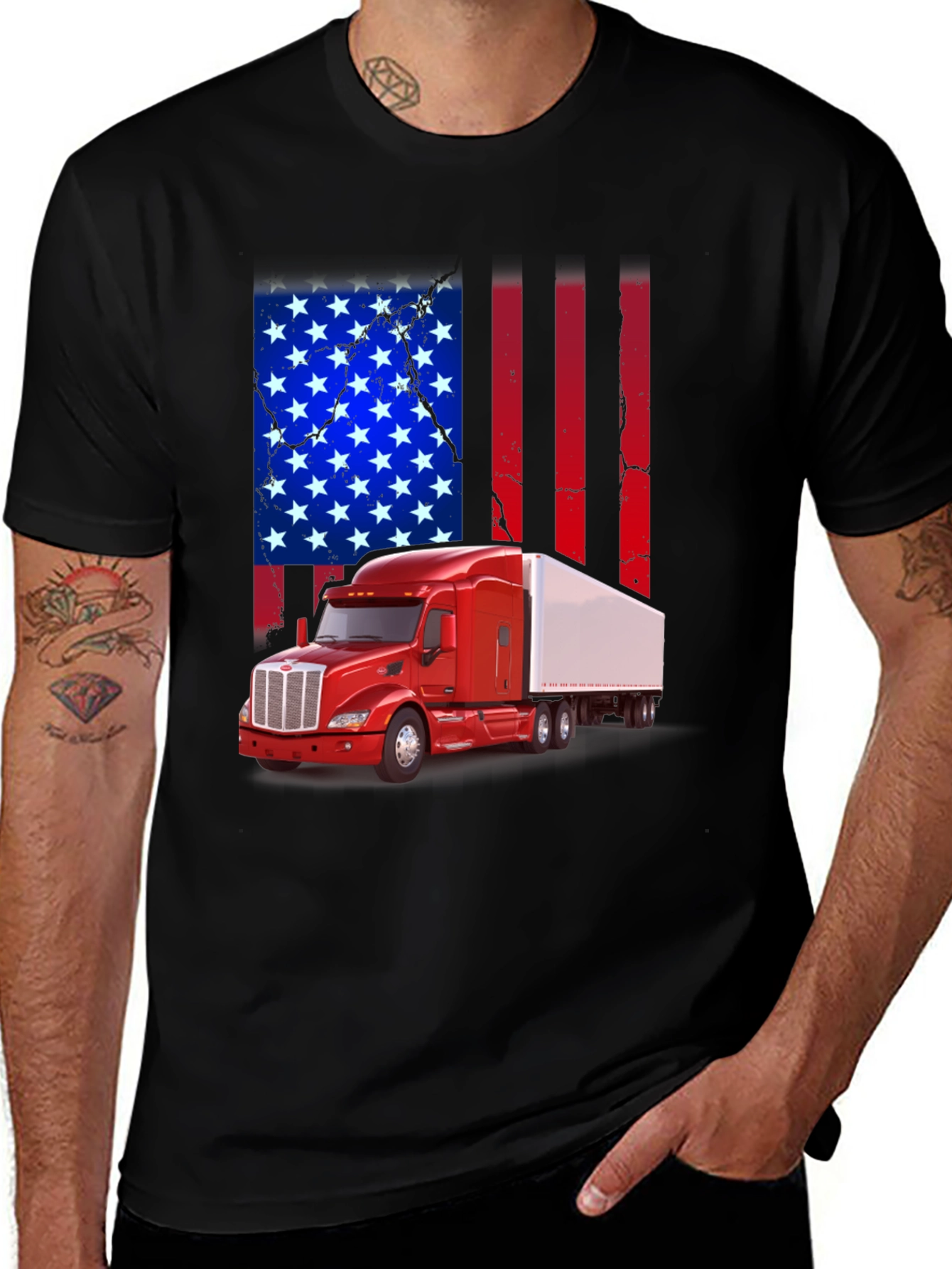 Variant 22 of American Flag Trucker T-Shirt - Patriotic Design