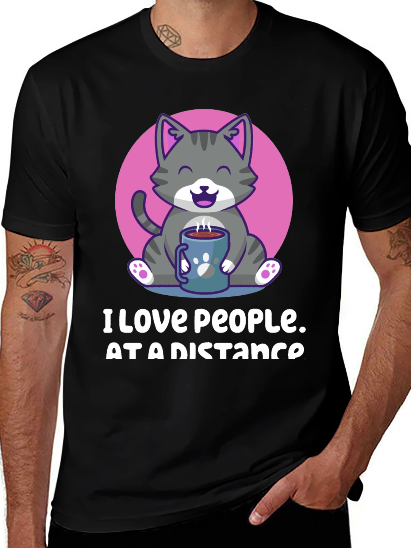 Variant 27 of I Love People At A Distance Cat Graphic T-Shirt