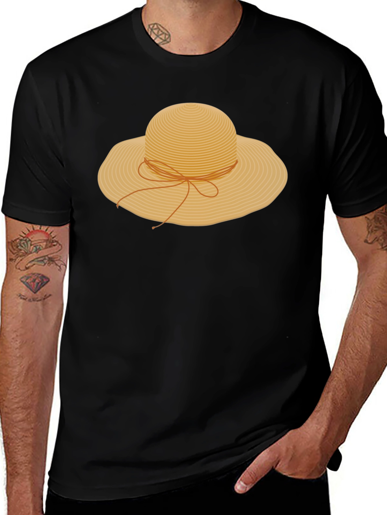 Straw Hat Graphic T-Shirt - Stylish Summer Tee