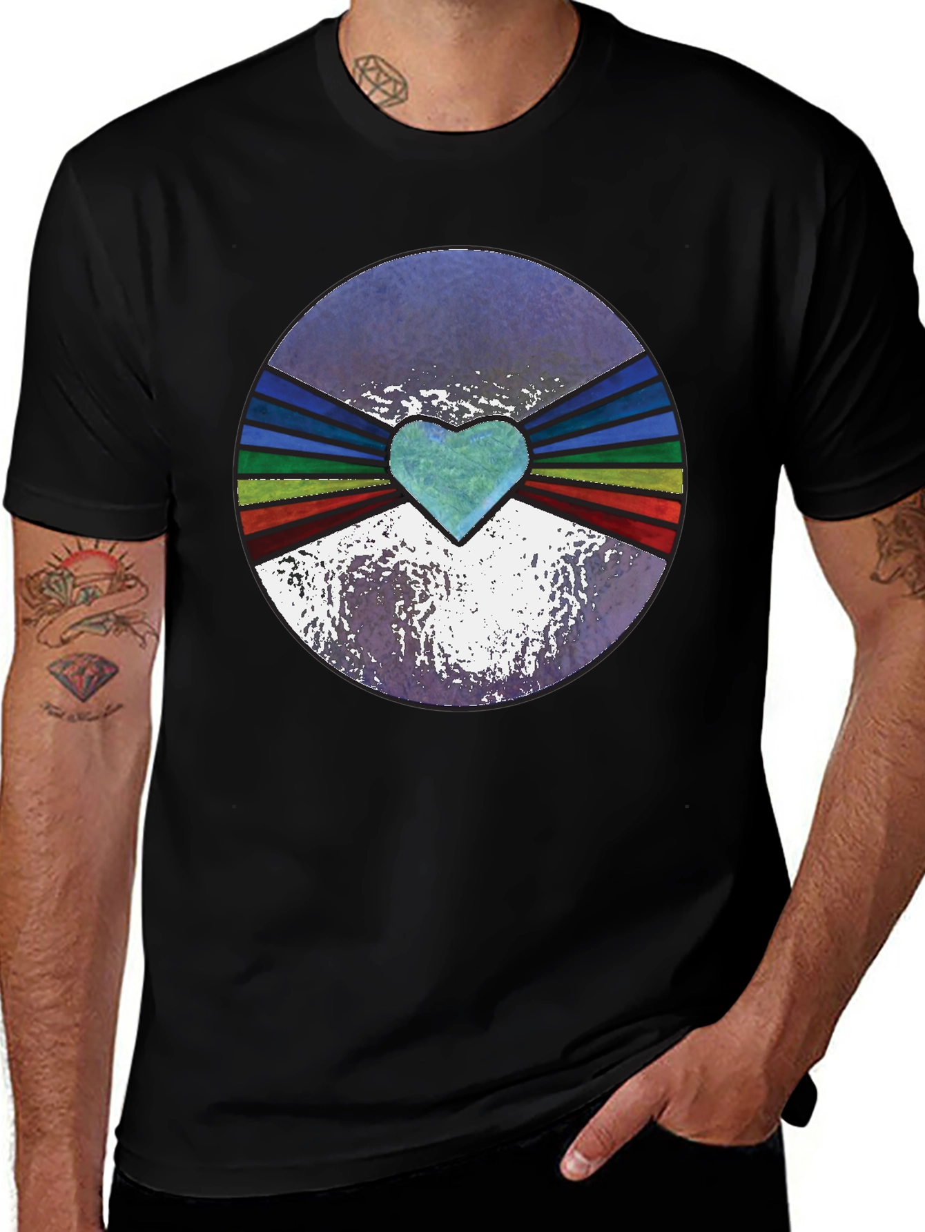 Variant 18 of Retro Heartburst Graphic Tee - Black Cotton Blend