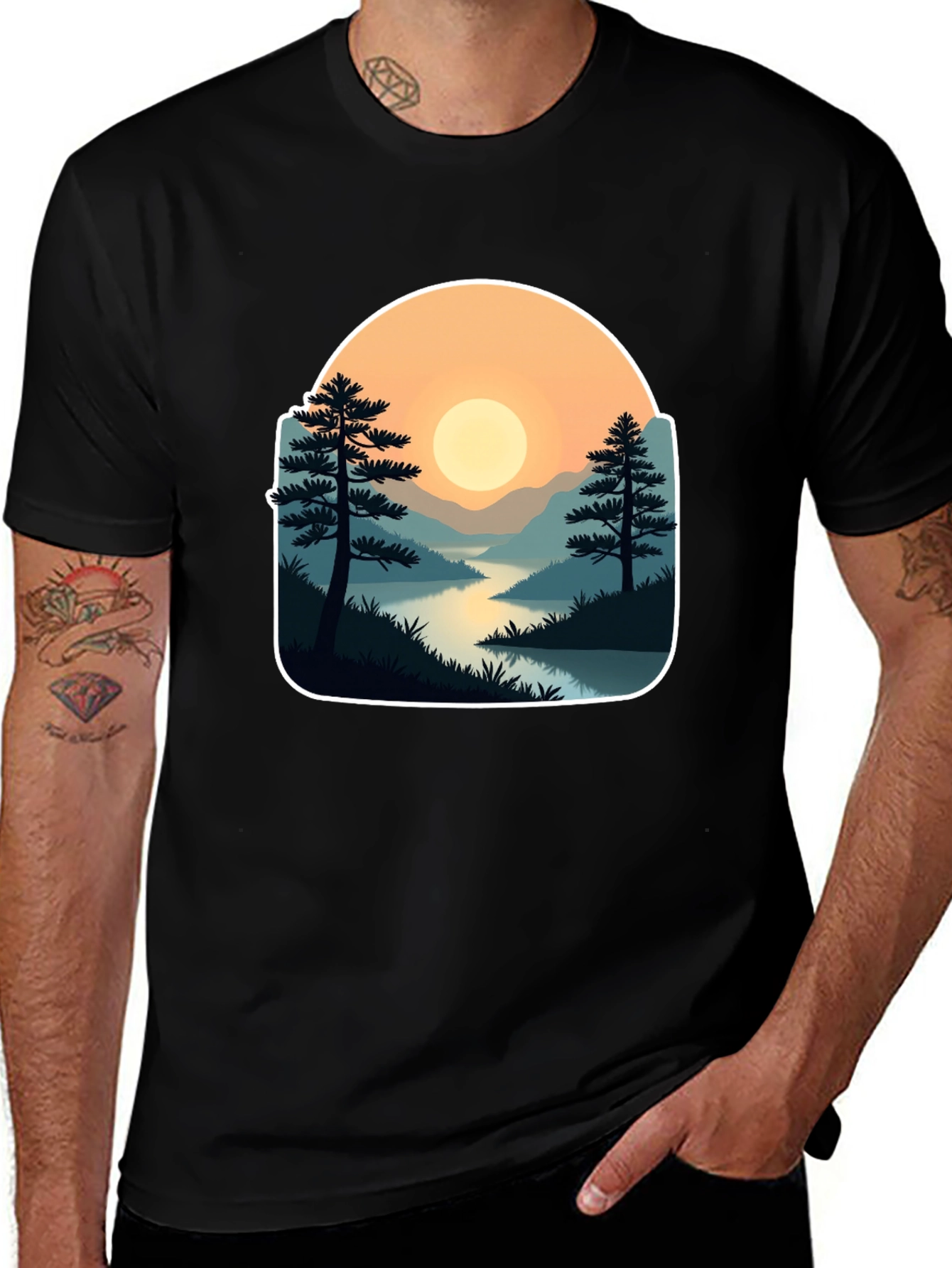 Variant 15 of Scenic Landscape Graphic Tee - Black