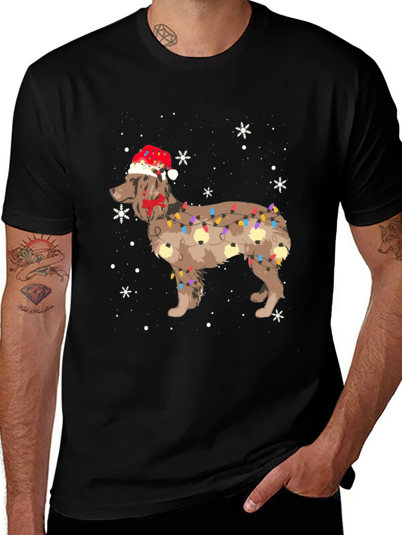 Variant 26 of Festive Dog Christmas Lights Graphic Tee