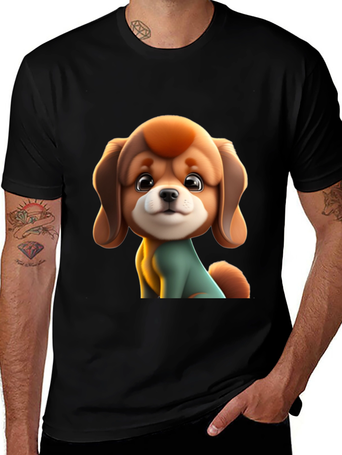 Variant 17 of Cute Cartoon Dog Graphic Black T-Shirt