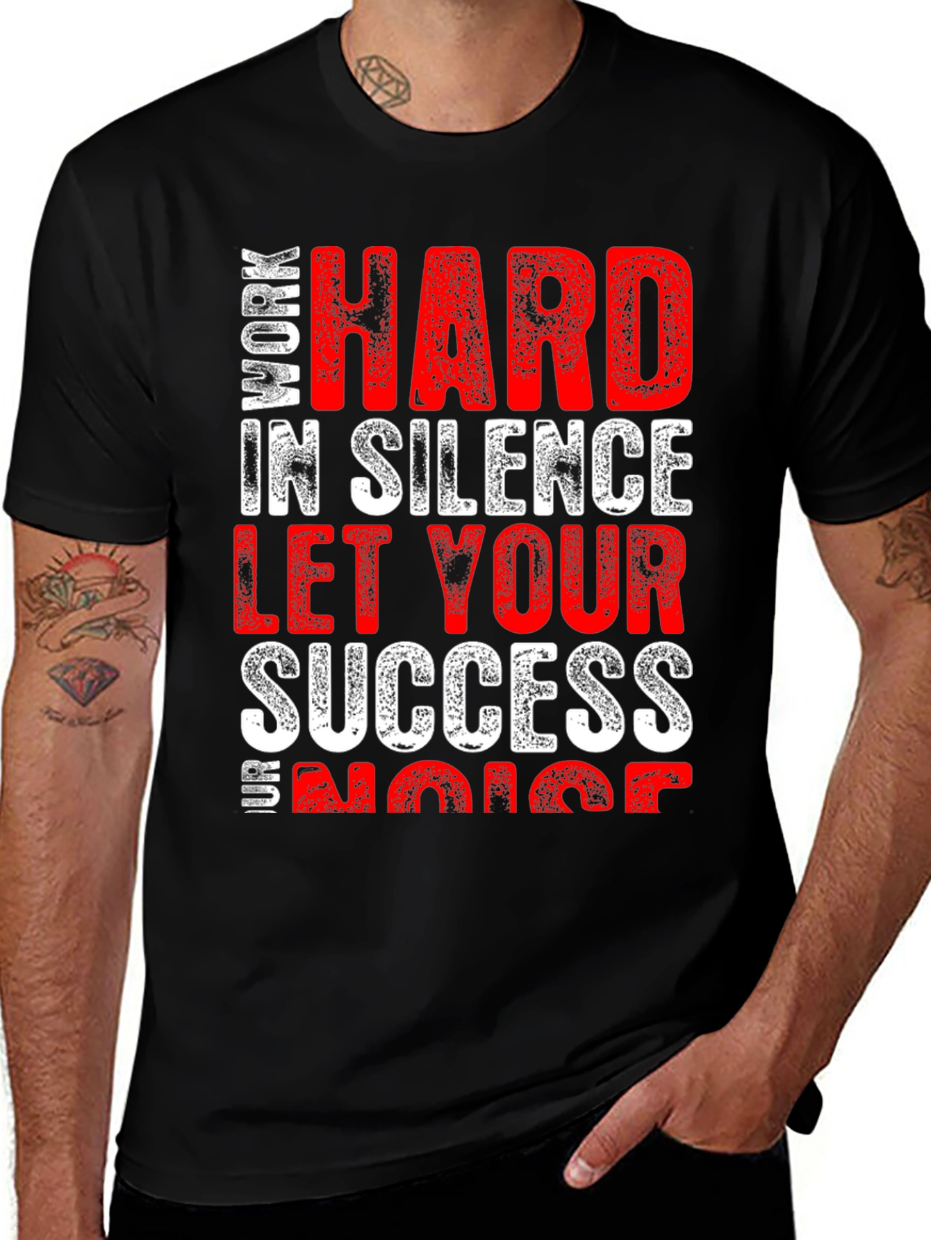 Black Work Hard in Silence Graphic Tee main image