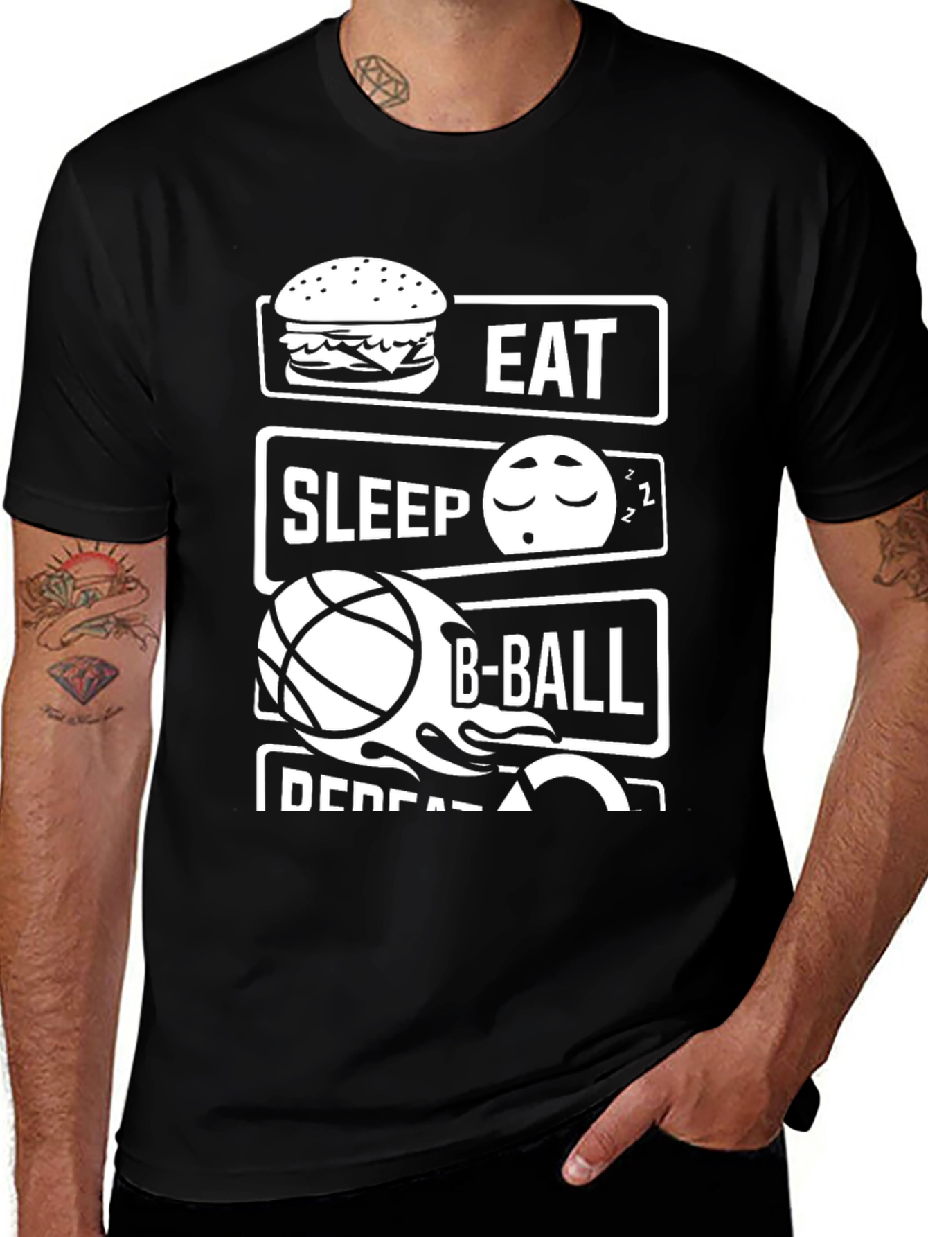 Variant 8 of Eat Sleep B-Ball Repeat Black T-Shirt