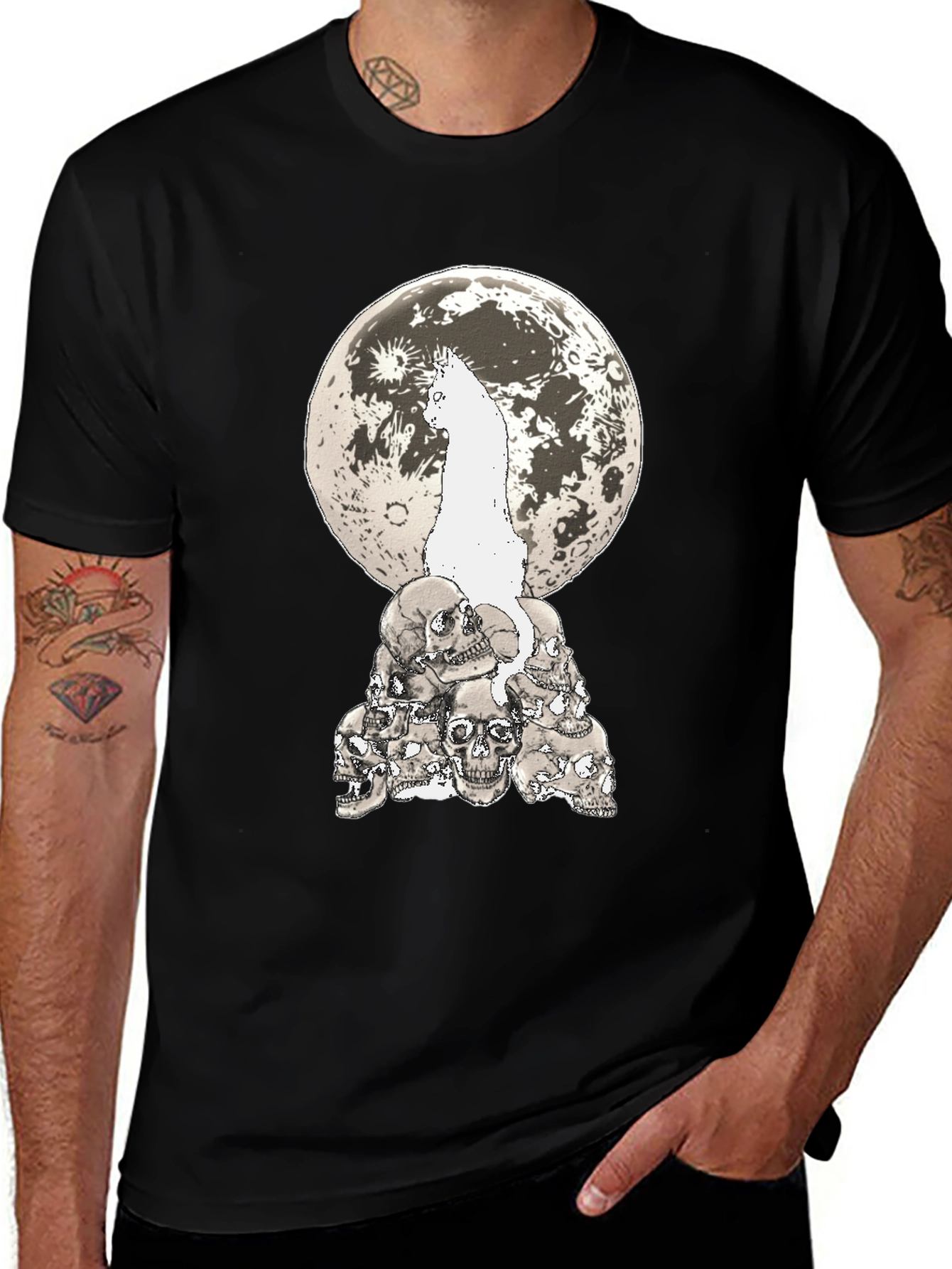 Variant 7 of Skull Pile Moon T-Shirt - Black