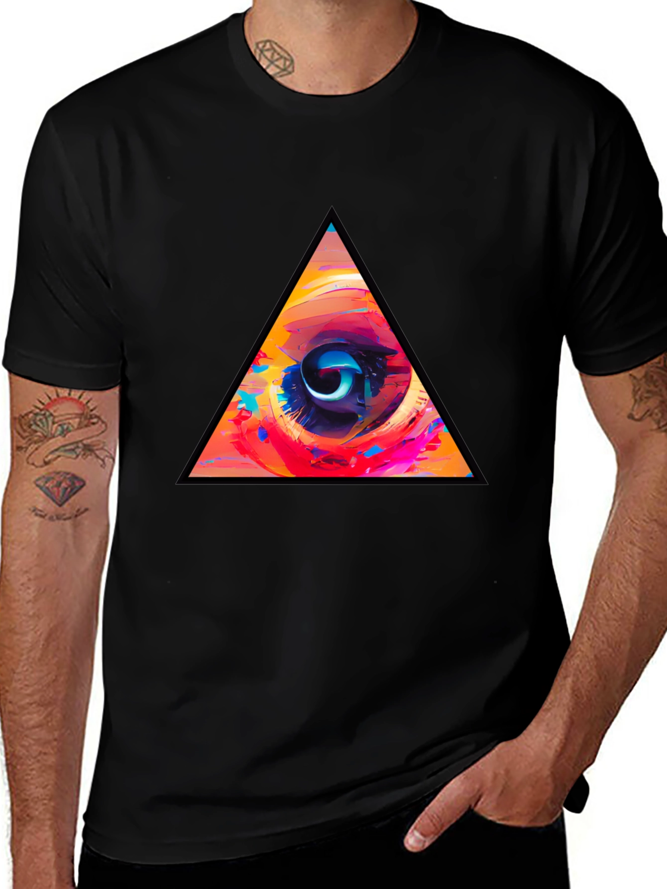 Variant 24 of Abstract Eye Triangle Graphic Black T-Shirt