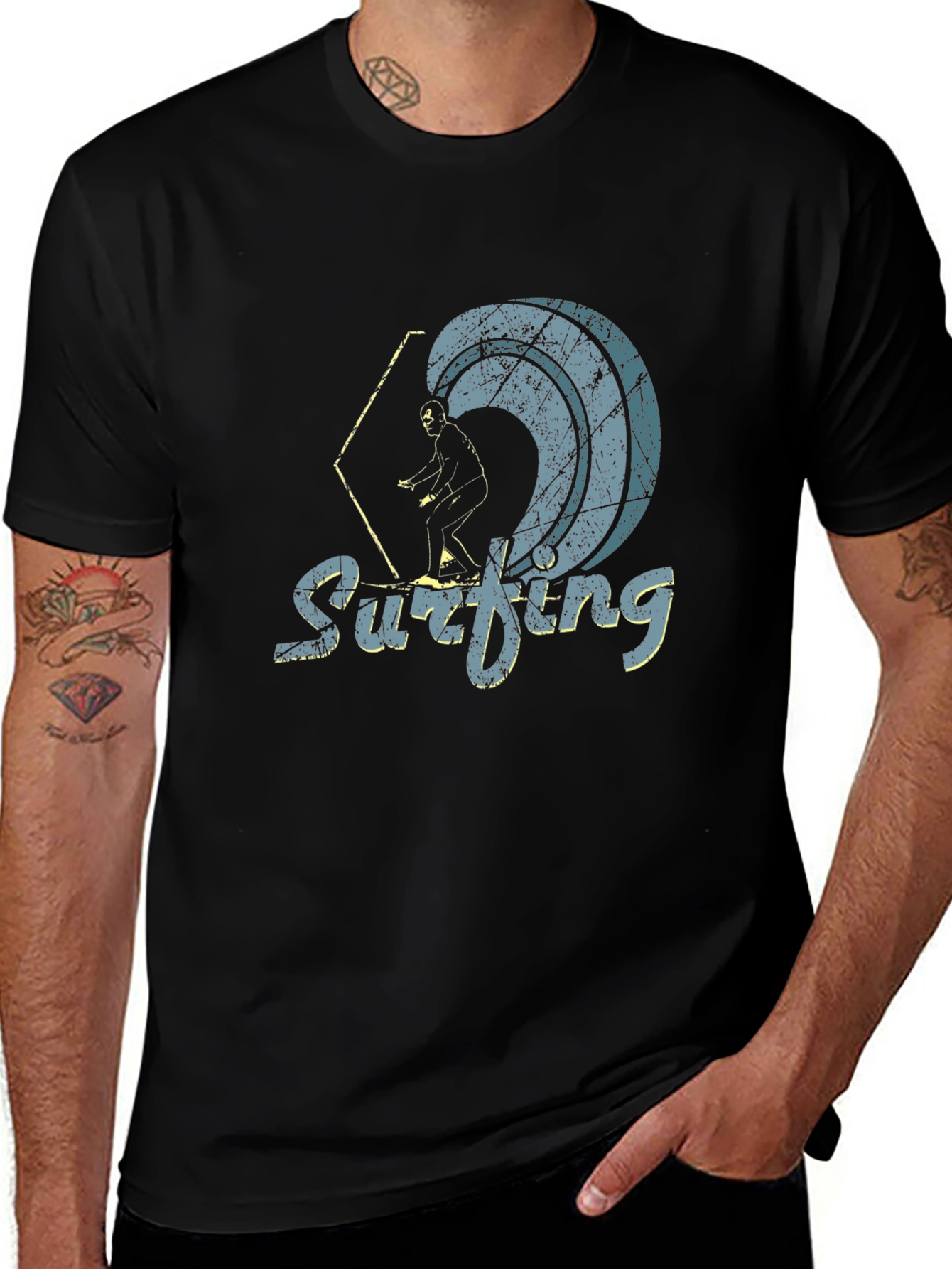 Variant 8 of Vintage Surfing Graphic Tee - Black Cotton Blend