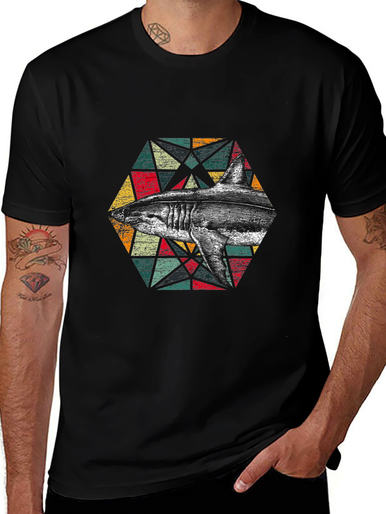 Variant 6 of Geometric Shark Graphic Men's Black T-Shirt