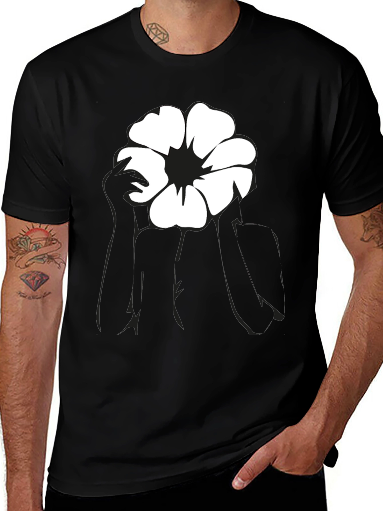 Variant 8 of Black T-Shirt with Flower Graphic