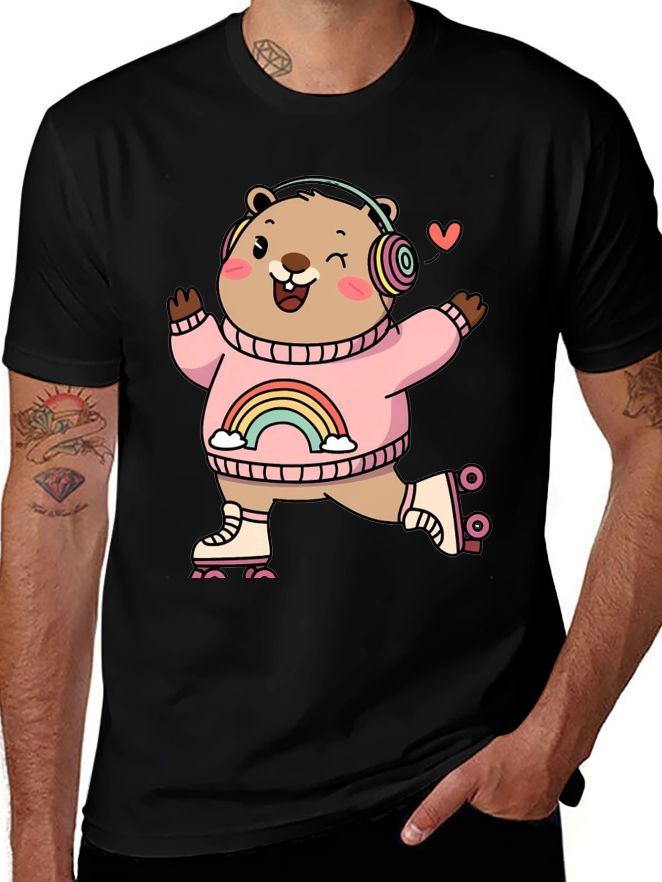 Variant 6 of Cute Cartoon Bear Roller Skating Graphic Tee