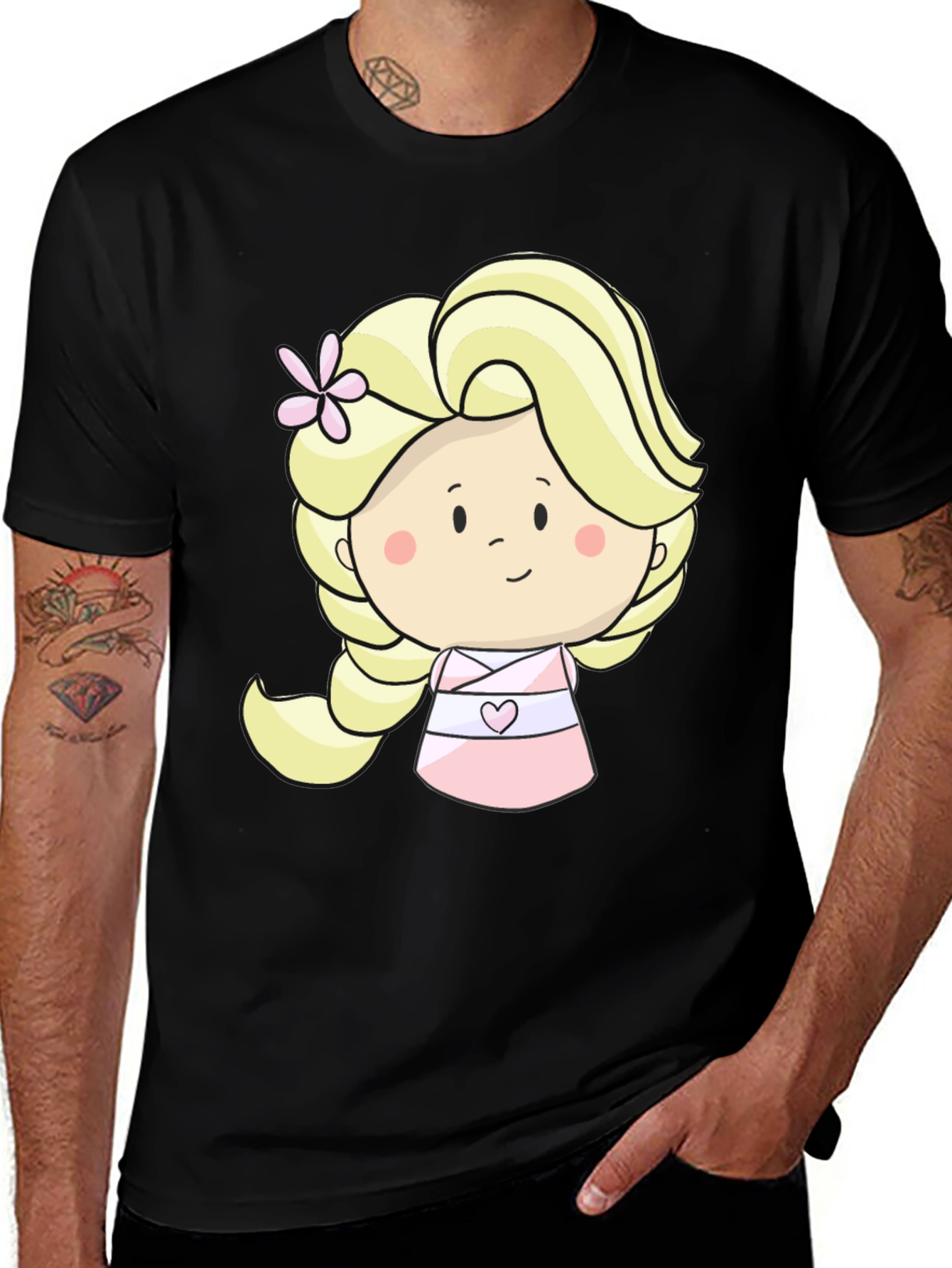 Variant 3 of Cute Cartoon Girl Graphic Black T-Shirt