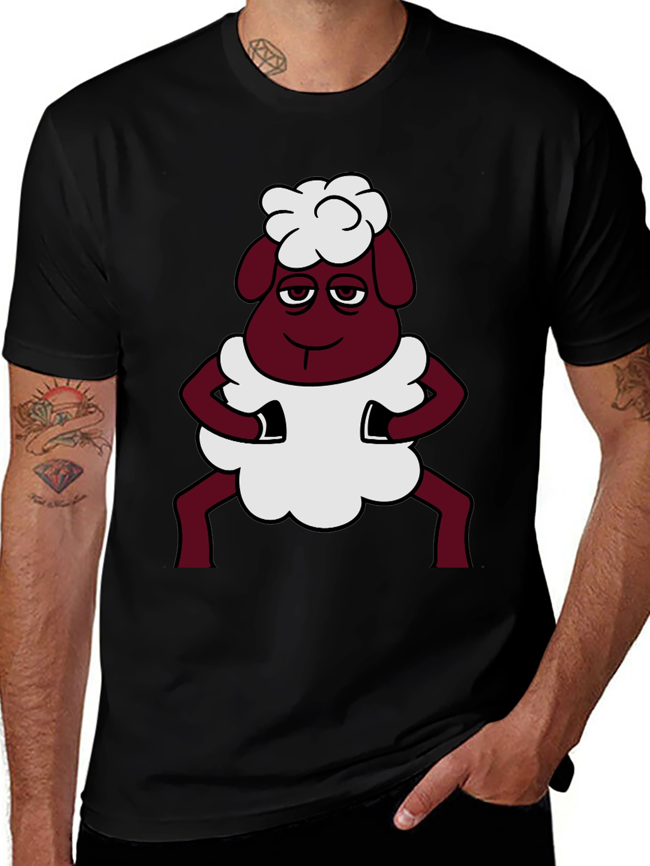 Variant 11 of Funny Sheep Cartoon Graphic Black T-Shirt