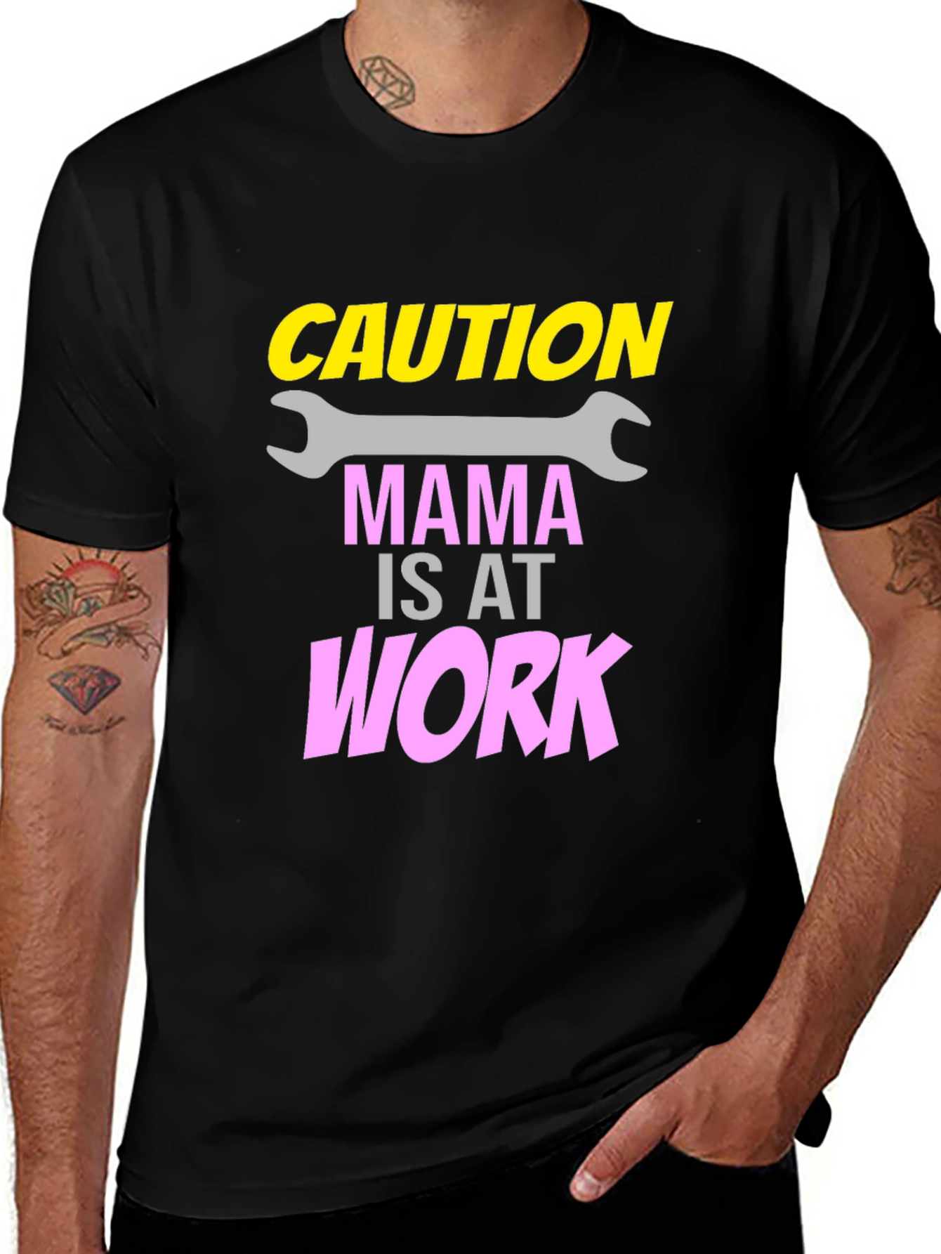 Variant 8 of Caution Mama at Work Black Graphic Tee