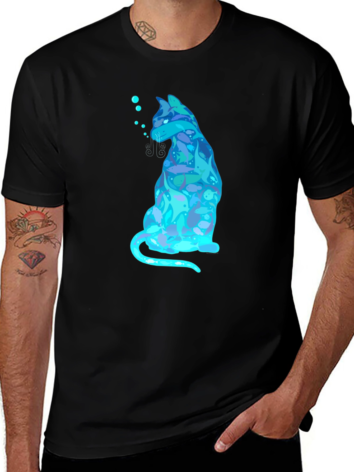 Variant 7 of Cool Cat Fish T-Shirt - Black