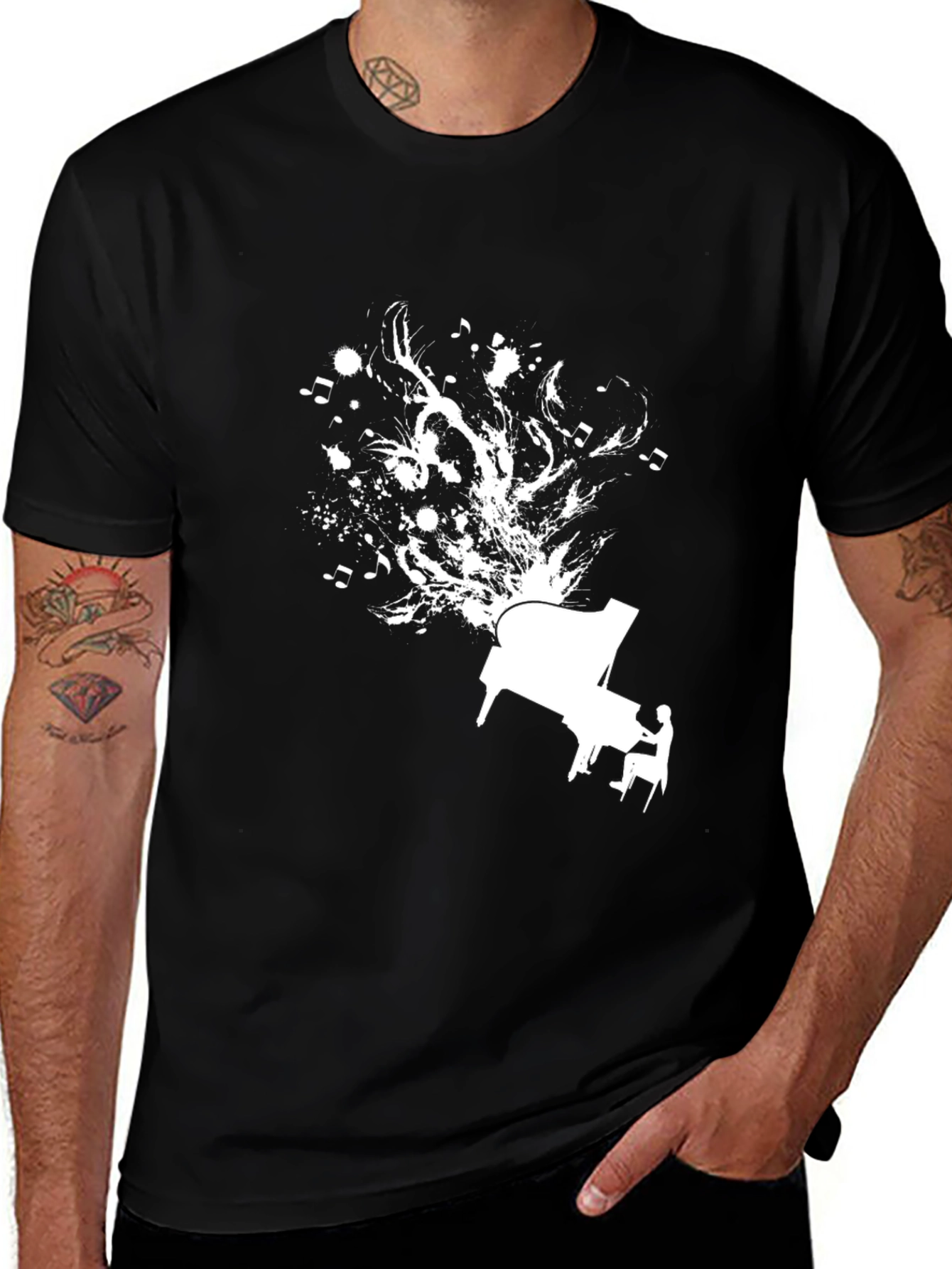 Variant 24 of Piano Music Graphic Tee - Stylish Black Cotton Shirt
