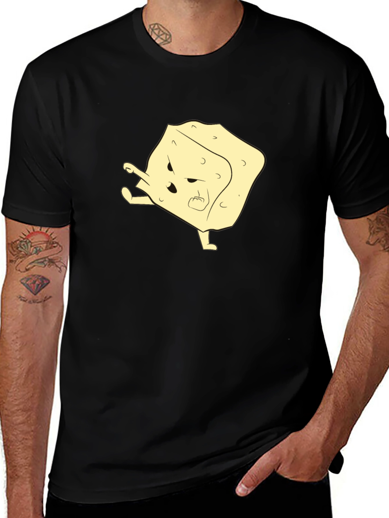 Variant 11 of Funny Cartoon Tofu T-Shirt - Black