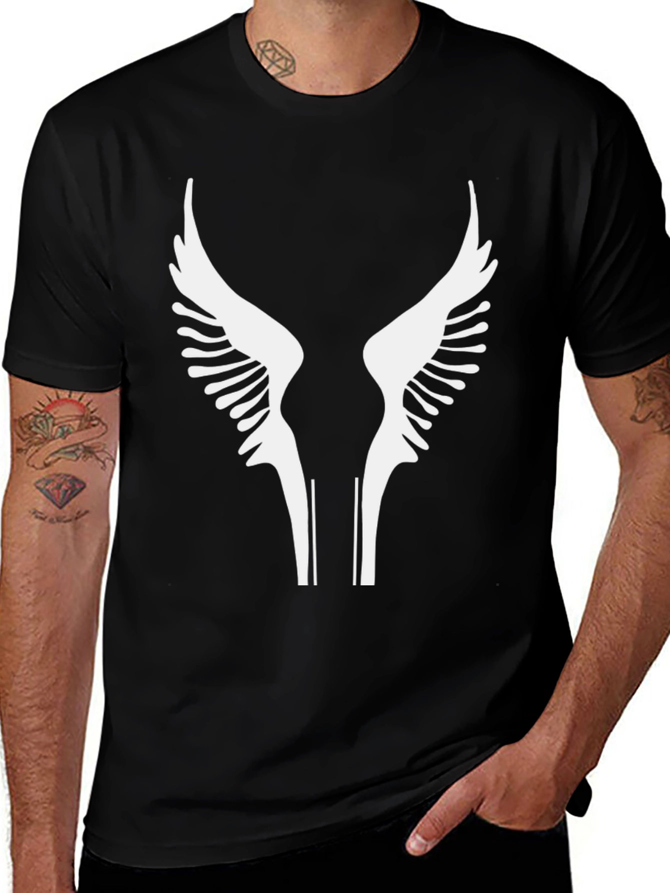 Wings Graphic Print Black T-Shirt
