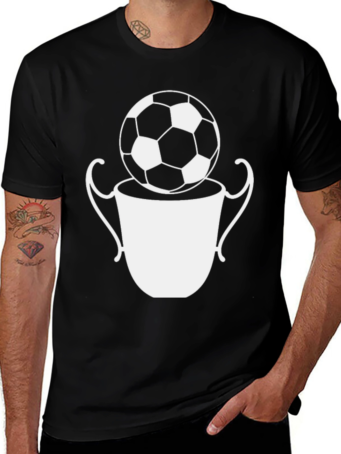 Variant 4 of Soccer Ball Trophy Graphic Tee - Black Cotton T-Shirt