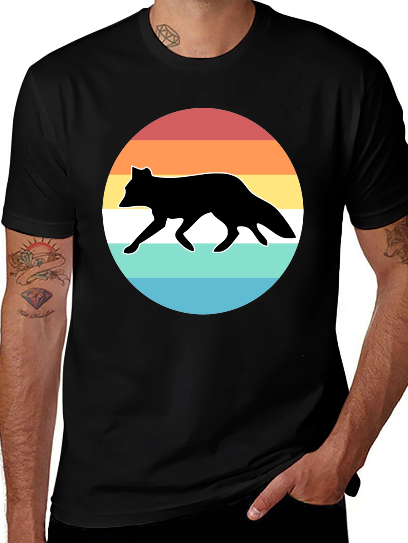 Variant 3 of Retro Fox Sunset Graphic Tee - Black