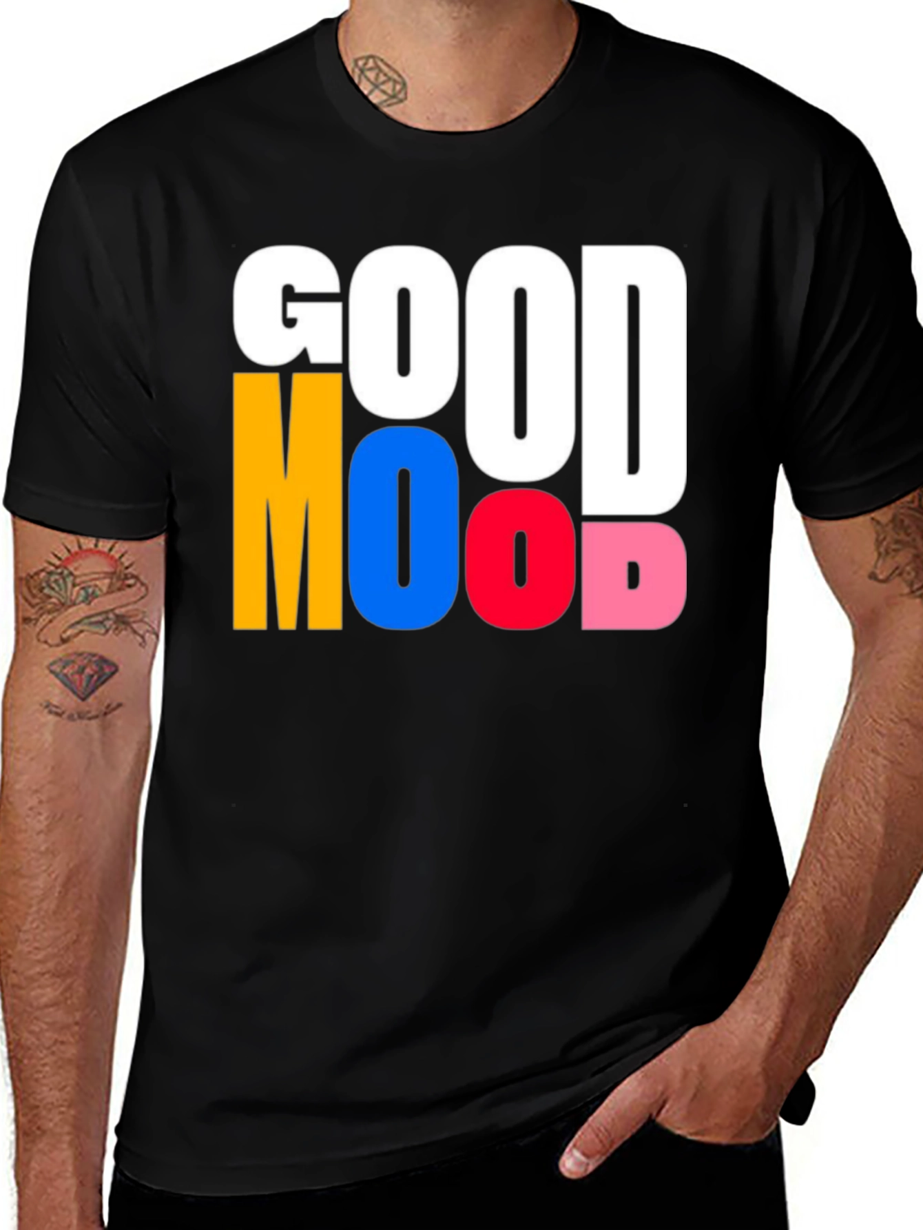 Variant 6 of Good Mood Graphic Tee - Colorful Word Design