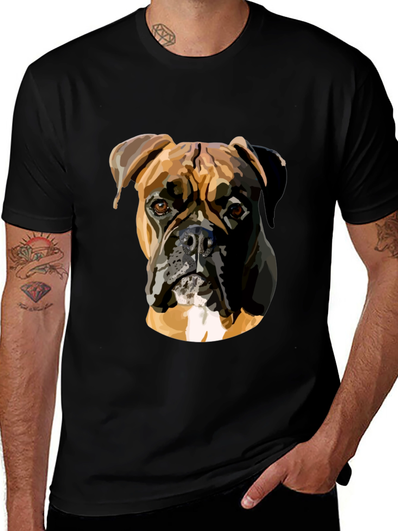 Boxer Dog Graphic Tee - Men's Black T-Shirt
