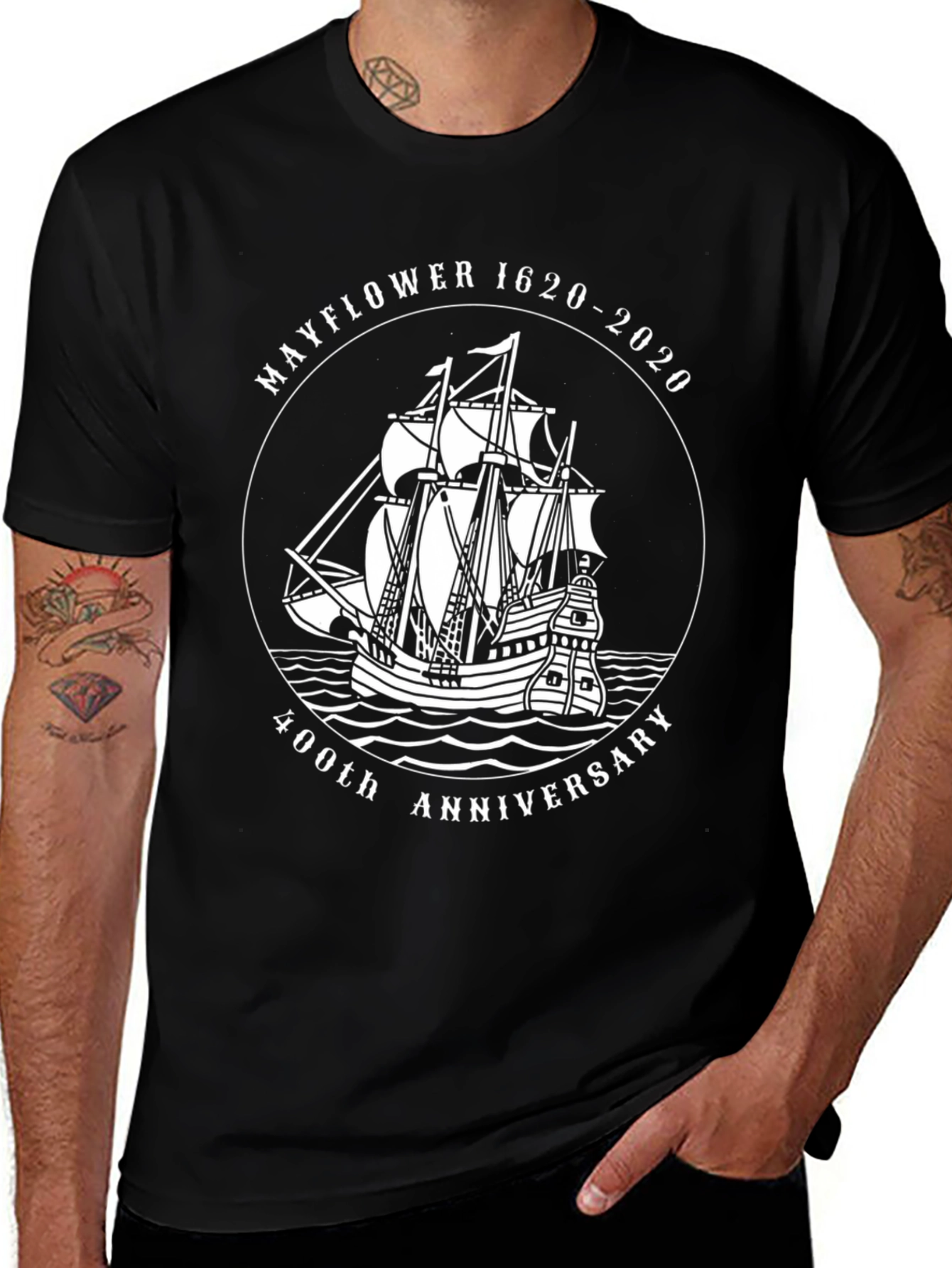 Mayflower 1620-2020 400th Anniversary Black T-Shirt