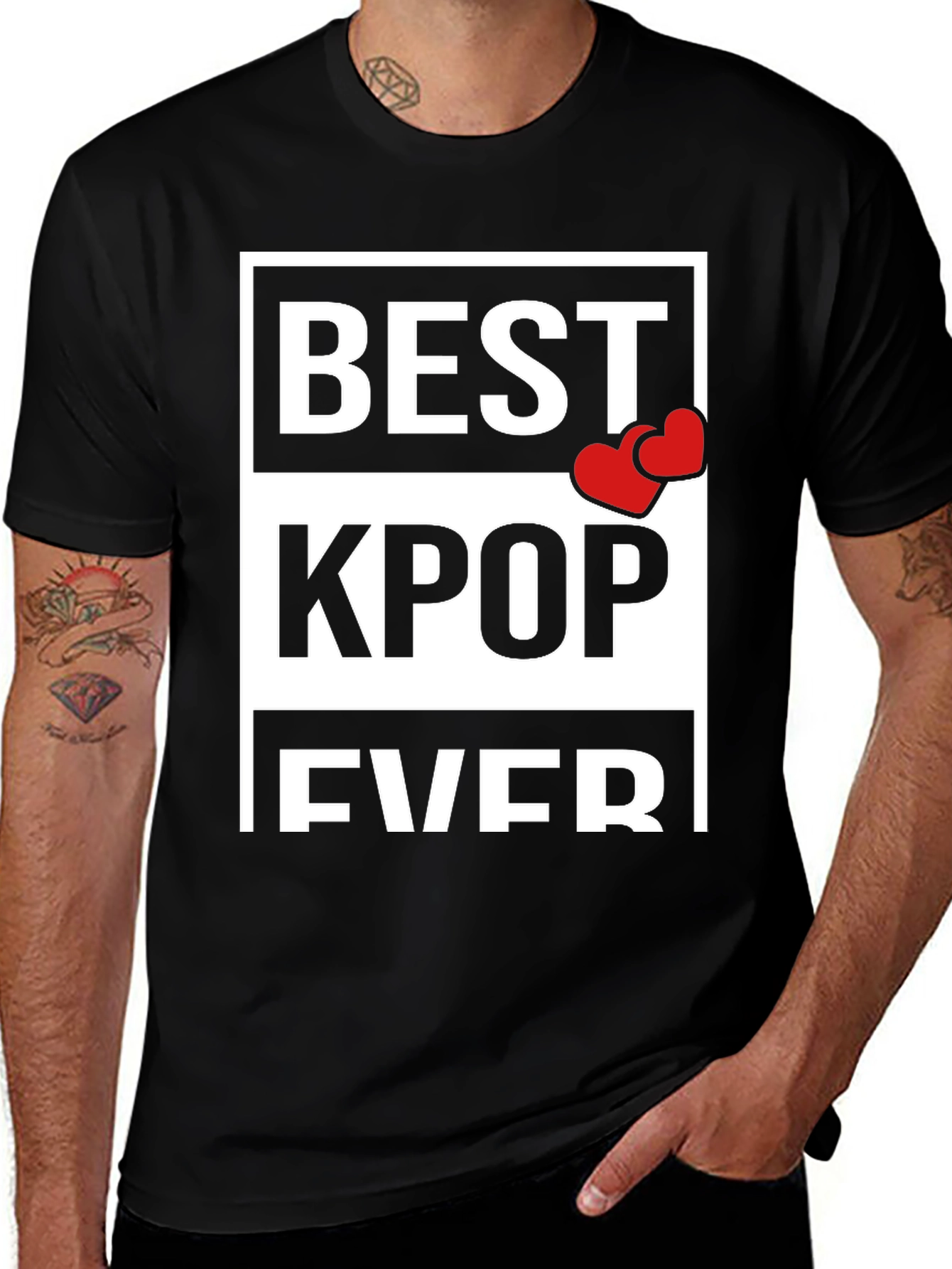 Best Kpop Ever Black T-Shirt with Hearts