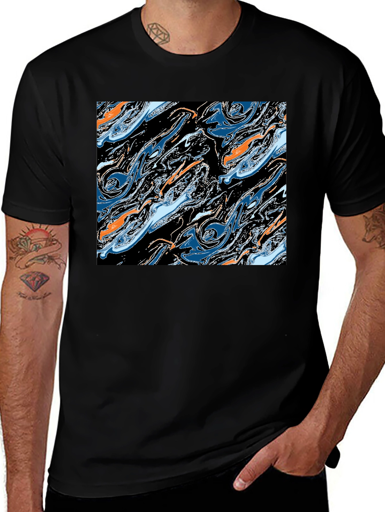Black Abstract Swirl Graphic Tee - Modern Art T-Shirt main image