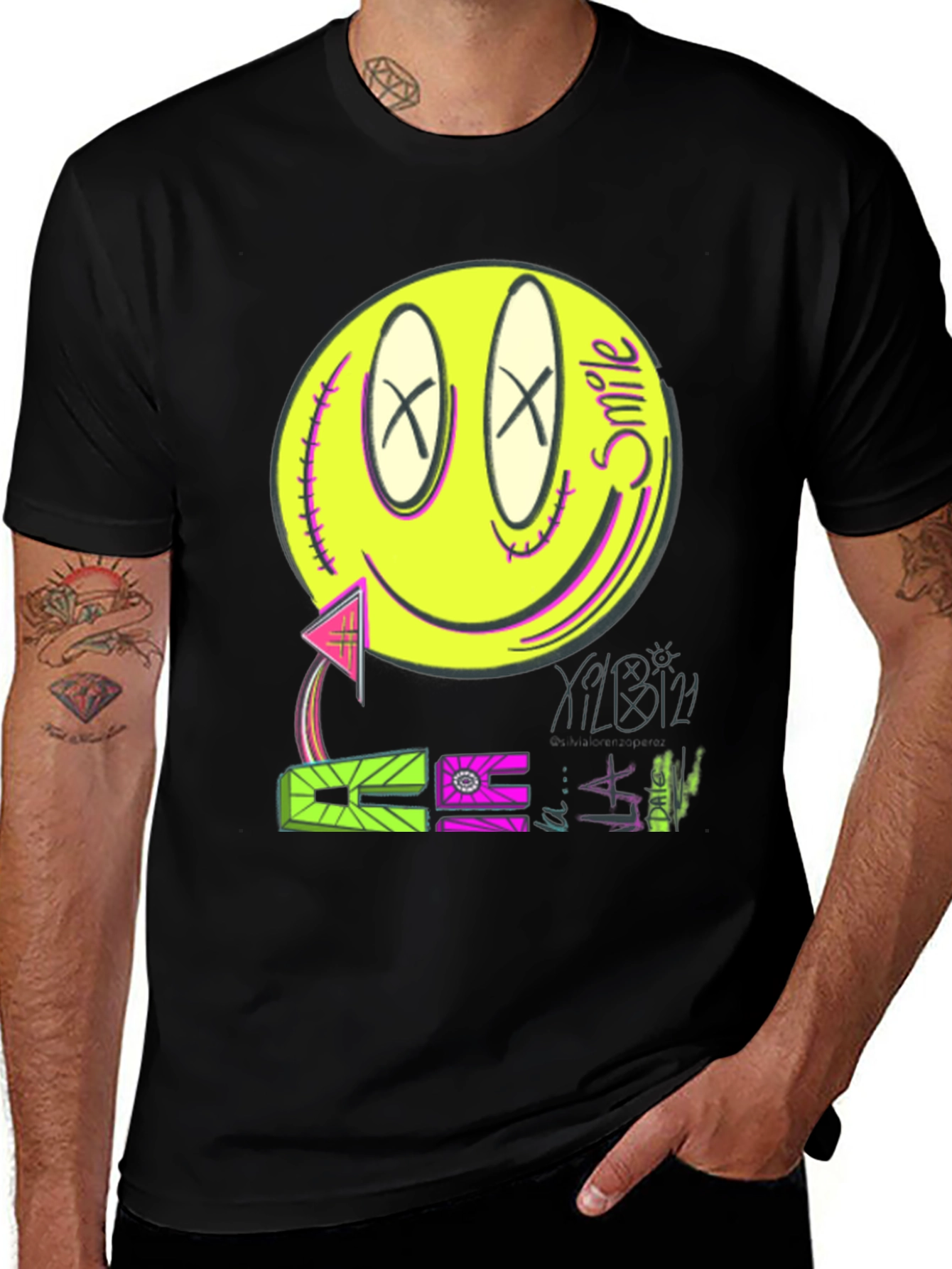 Variant 16 of Edgy Graphic Print T-Shirt - Abstract Smiley Face